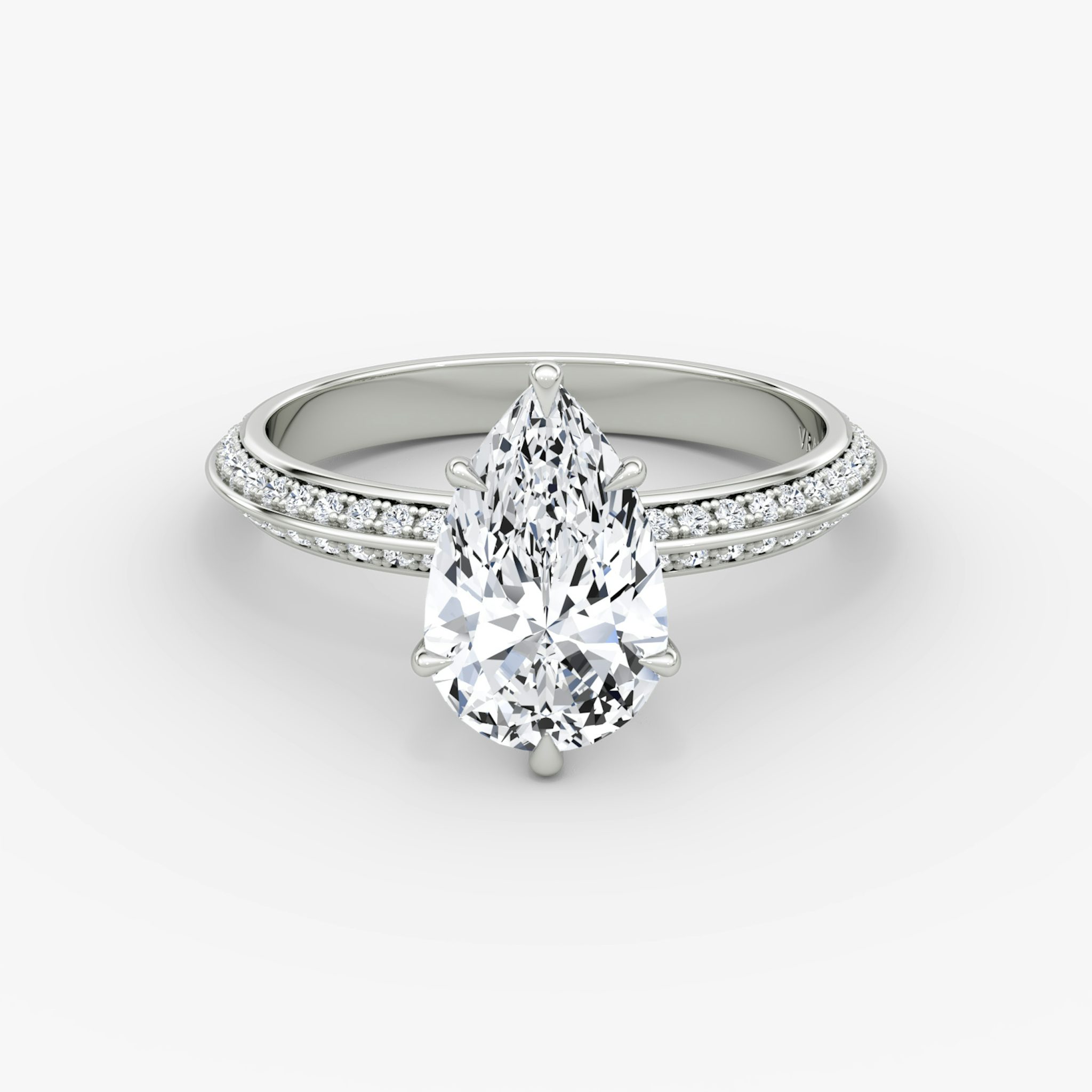 The Knife-Edge | Pear | 18k | White Gold | bandAccent: Pavé | hiddenHalo: no | diamondOrientation: vertical | caratWeight: other