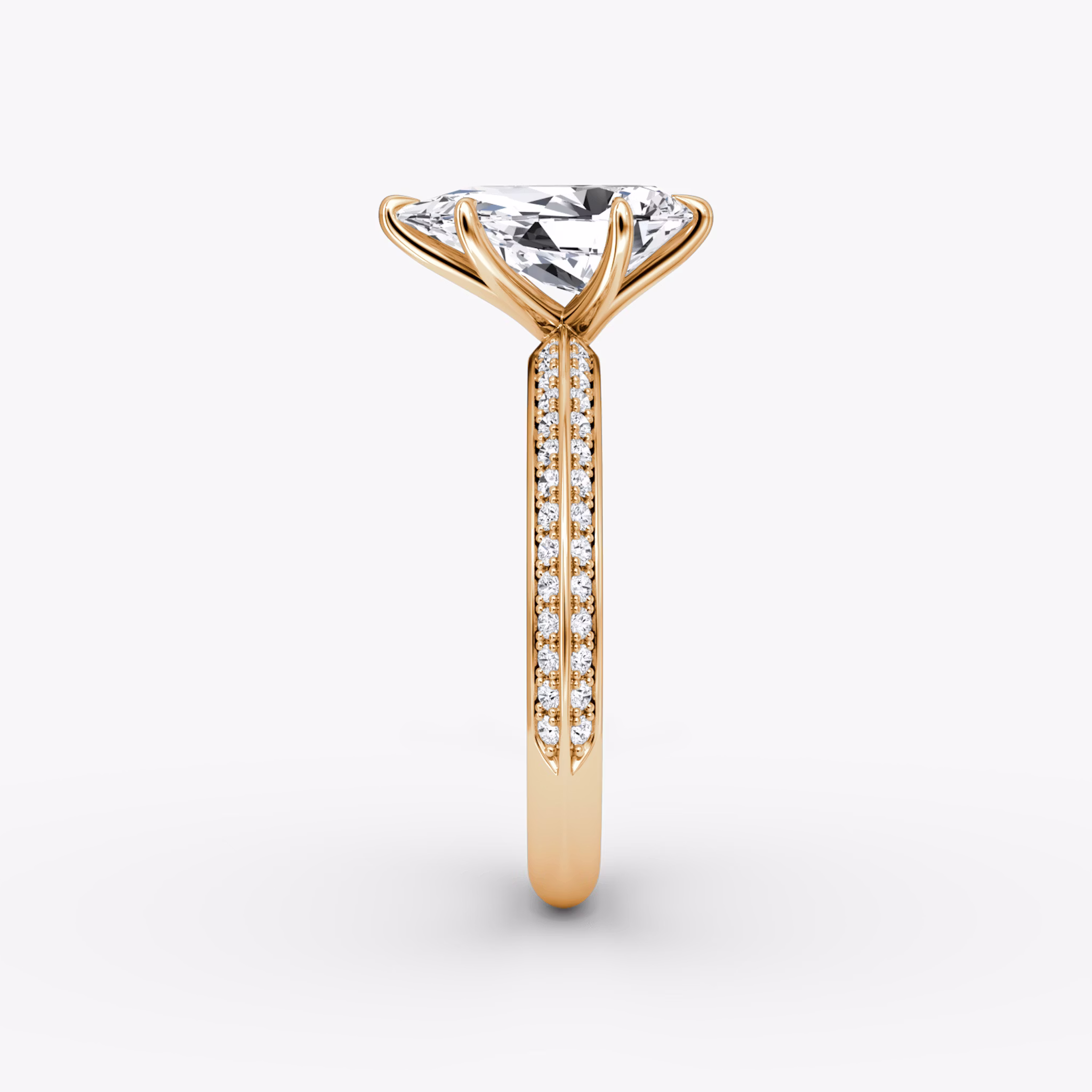 The Knife-Edge | Pear | 14k | Rose Gold | bandAccent: Pavé | hiddenHalo: no | diamondOrientation: vertical | caratWeight: other