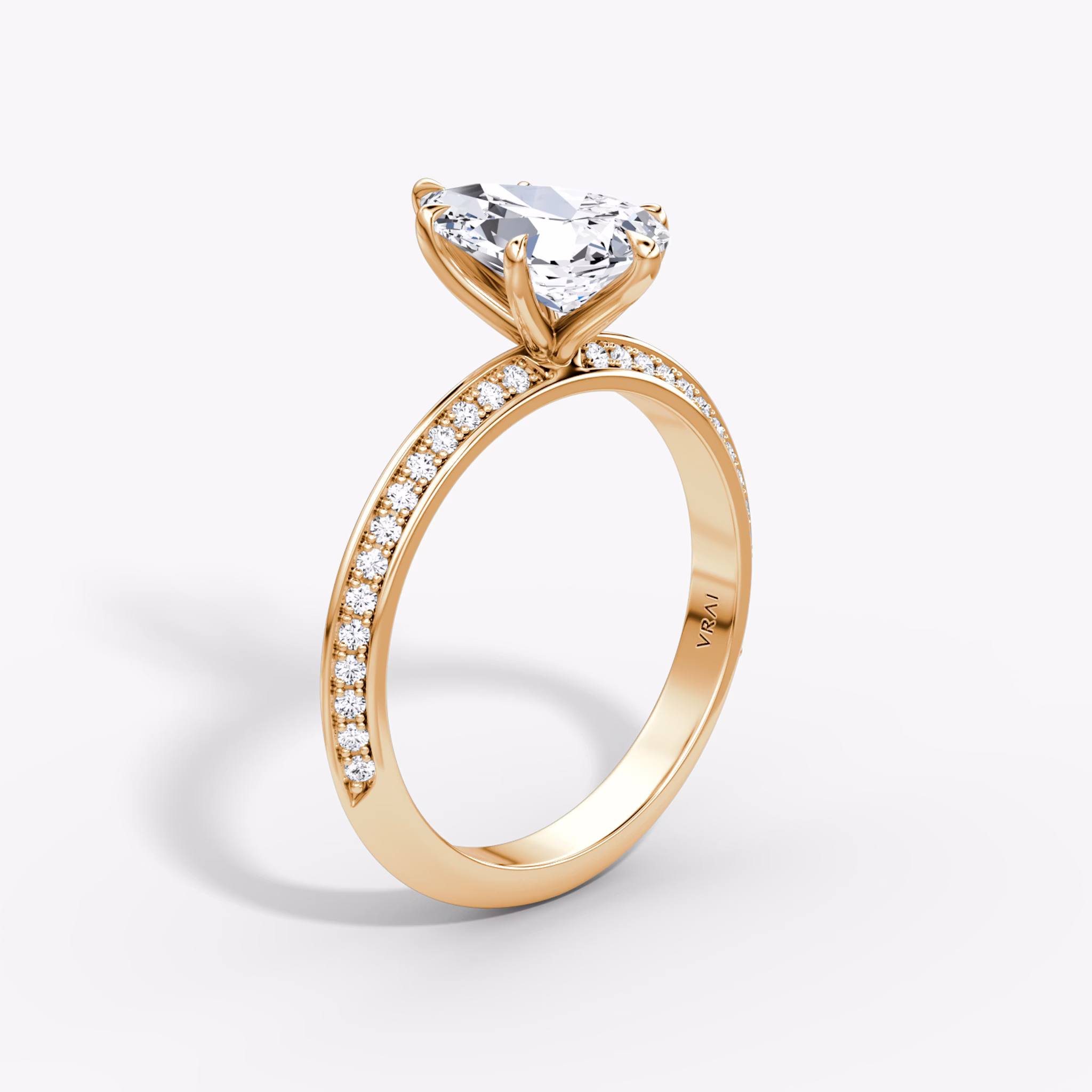 The Knife-Edge | Pear | 14k | Rose Gold | bandAccent: Pavé | hiddenHalo: no | diamondOrientation: vertical | caratWeight: other