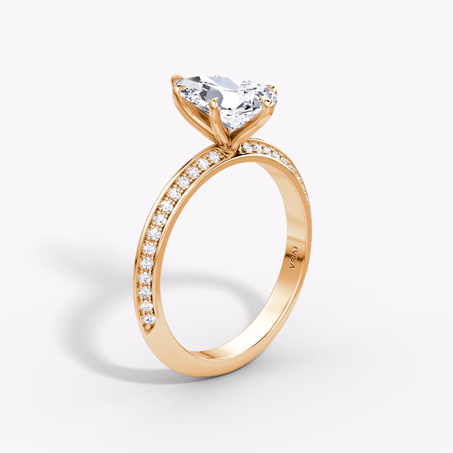 The Knife-Edge | Pear | 14k | Rose Gold | bandAccent: Pavé | hiddenHalo: no | diamondOrientation: vertical | caratWeight: other