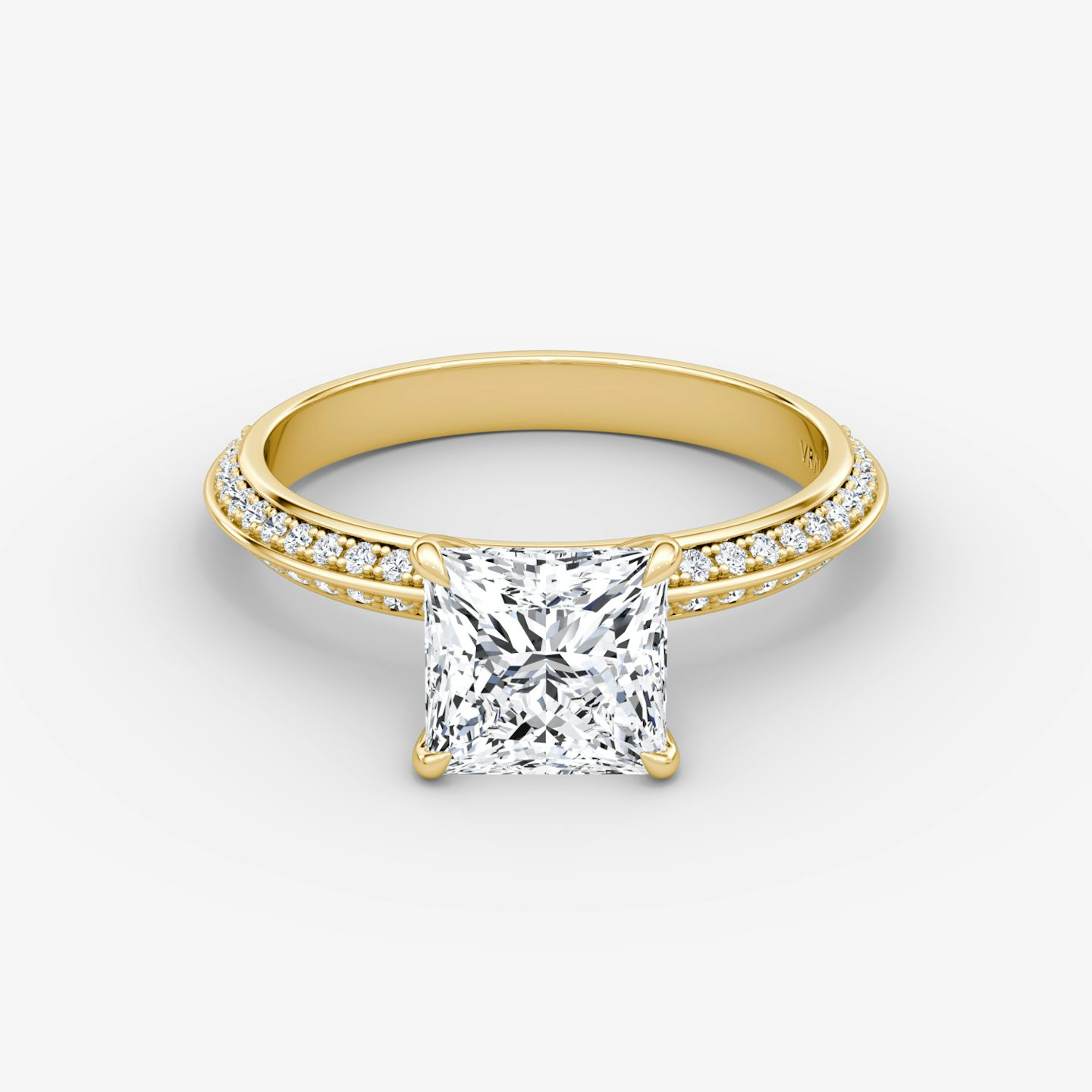The Knife-Edge | Princess | 18k | Yellow Gold | bandAccent: Pavé | hiddenHalo: no | diamondOrientation: vertical | caratWeight: other