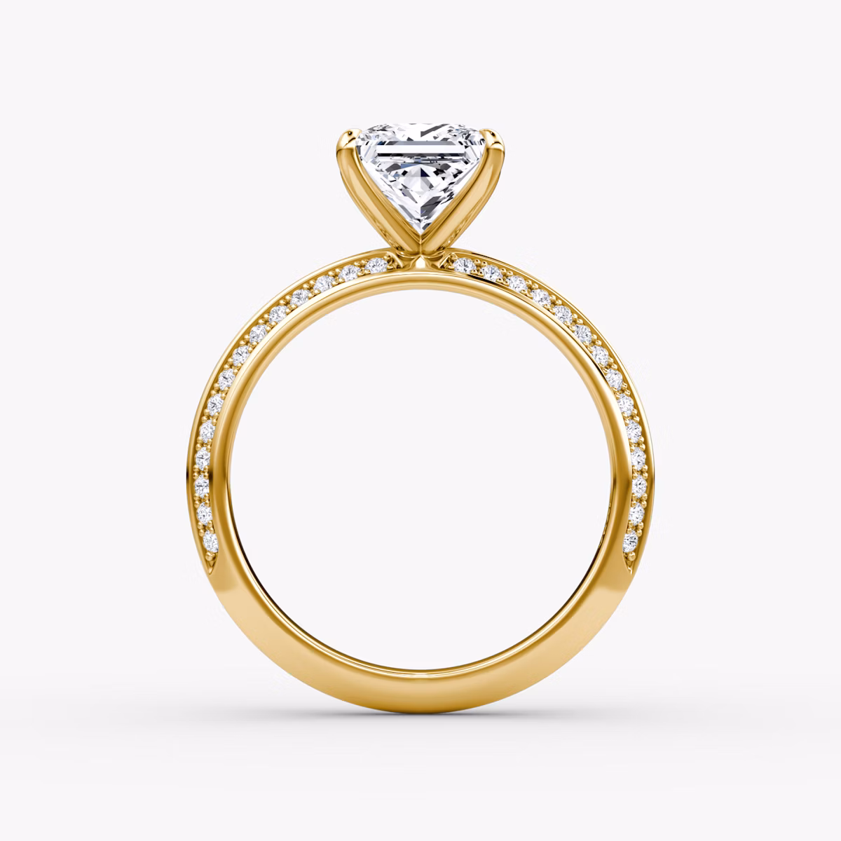 Anillo de compromiso Knife-Edge | Princesa | 18k | Oro amarillo | bandAccent: Pavé | hiddenHalo: no | diamondOrientation: vertical | caratWeight: other