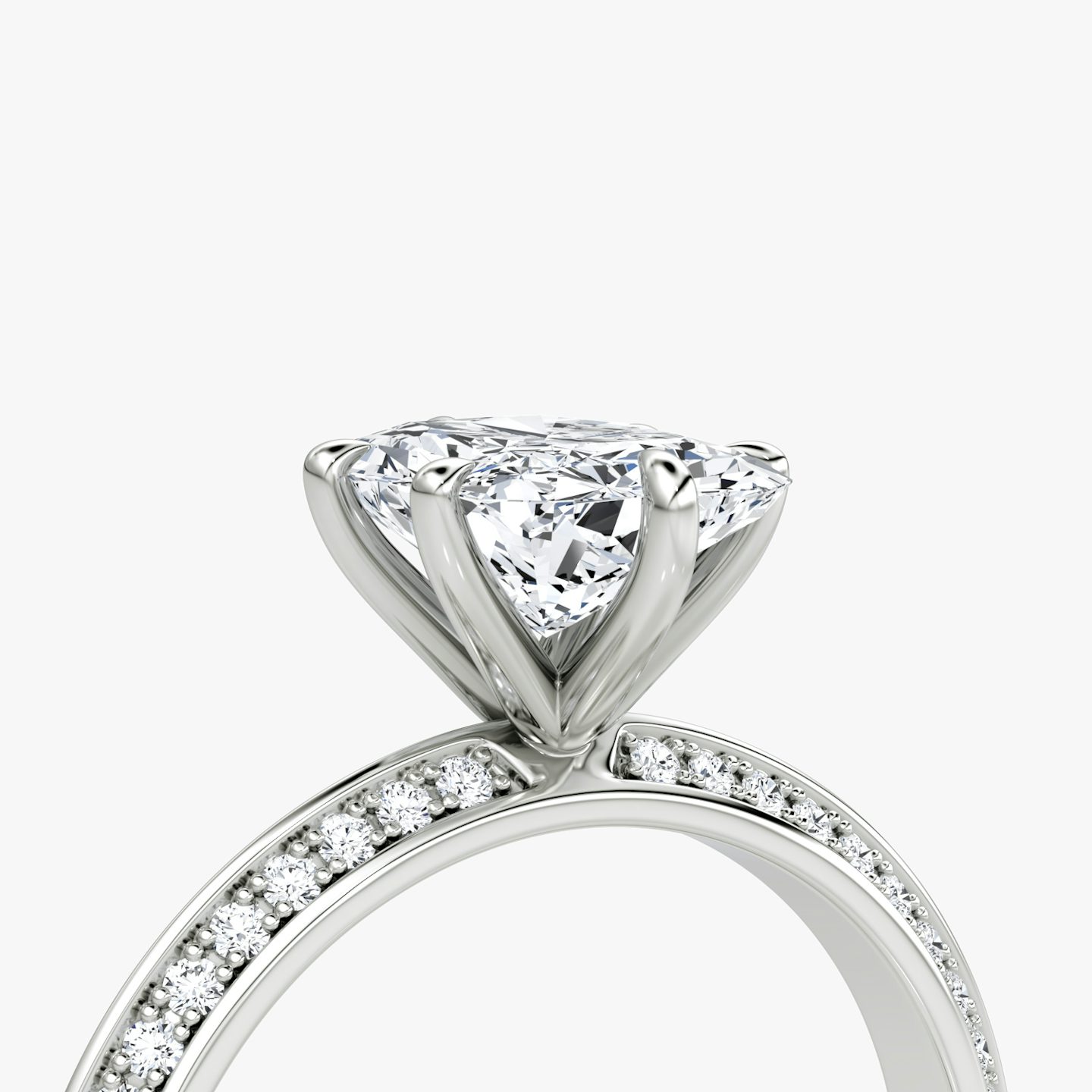 The Knife-Edge | Radiant | 18k | White Gold | bandAccent: Pavé | hiddenHalo: no | diamondOrientation: vertical | caratWeight: other