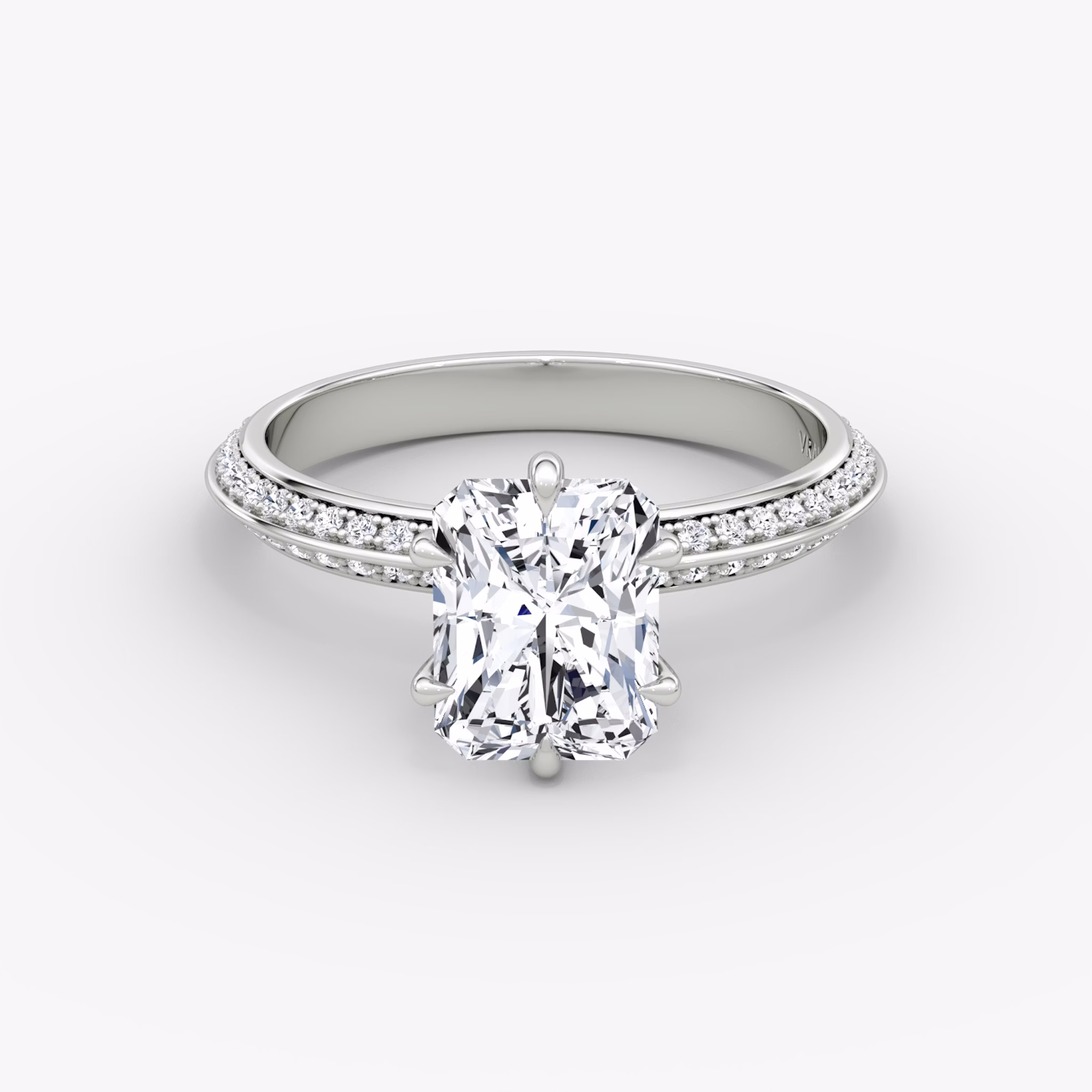 The Knife-Edge | Radiant | 18k | White Gold | bandAccent: Pavé | hiddenHalo: no | diamondOrientation: vertical | caratWeight: other