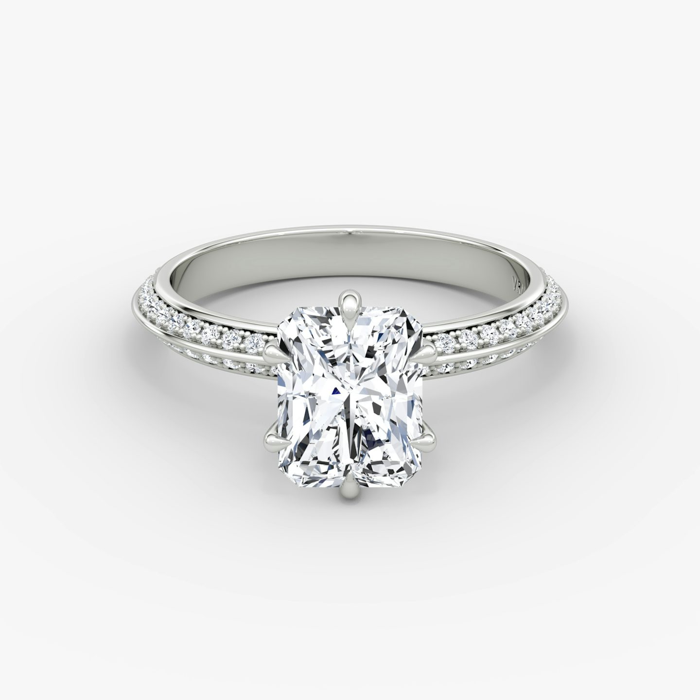 The Knife-Edge | Radiant | 18k | White Gold | bandAccent: Pavé | hiddenHalo: no | diamondOrientation: vertical | caratWeight: other
