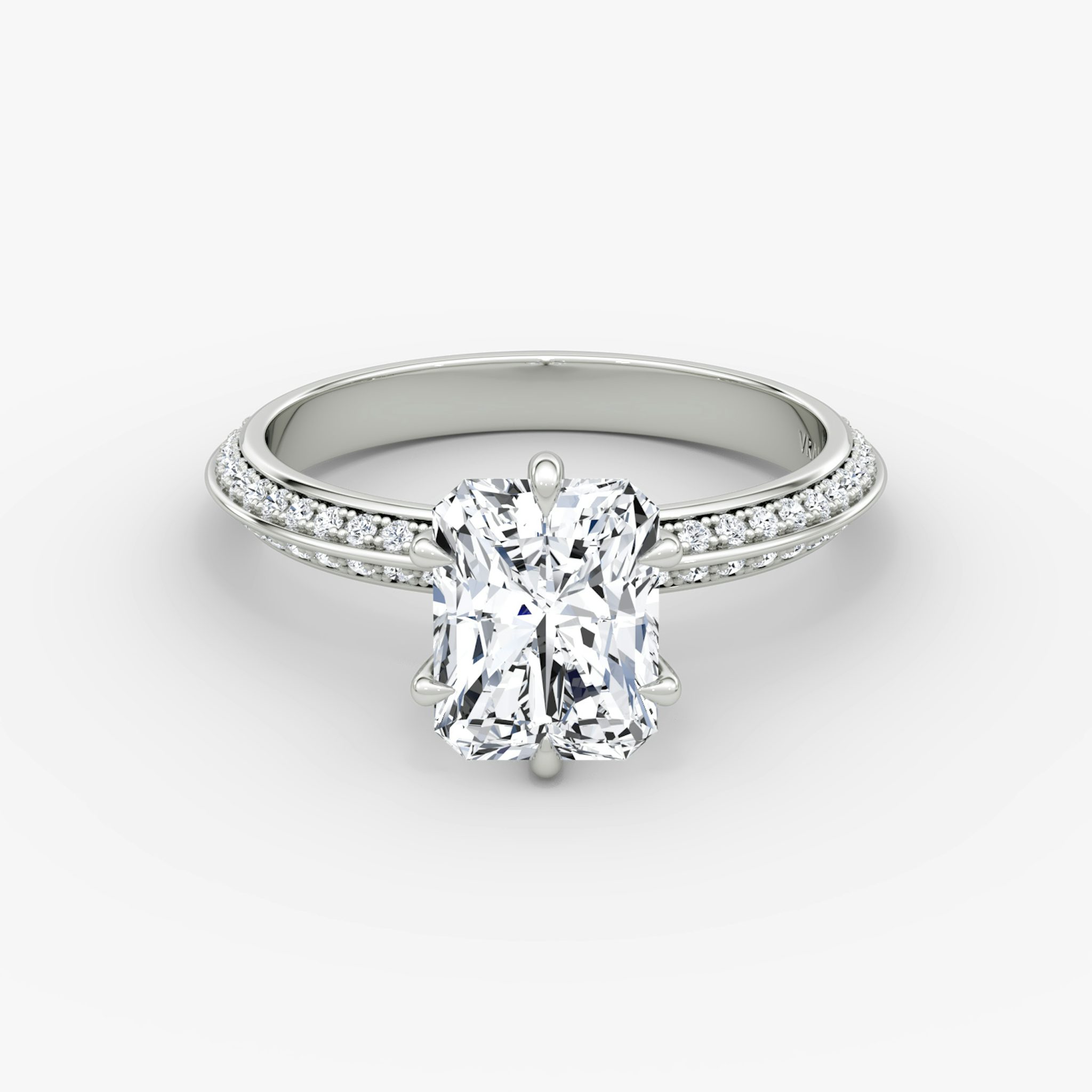 The Knife-Edge | Radiant | 18k | White Gold | bandAccent: Pavé | hiddenHalo: no | diamondOrientation: vertical | caratWeight: other