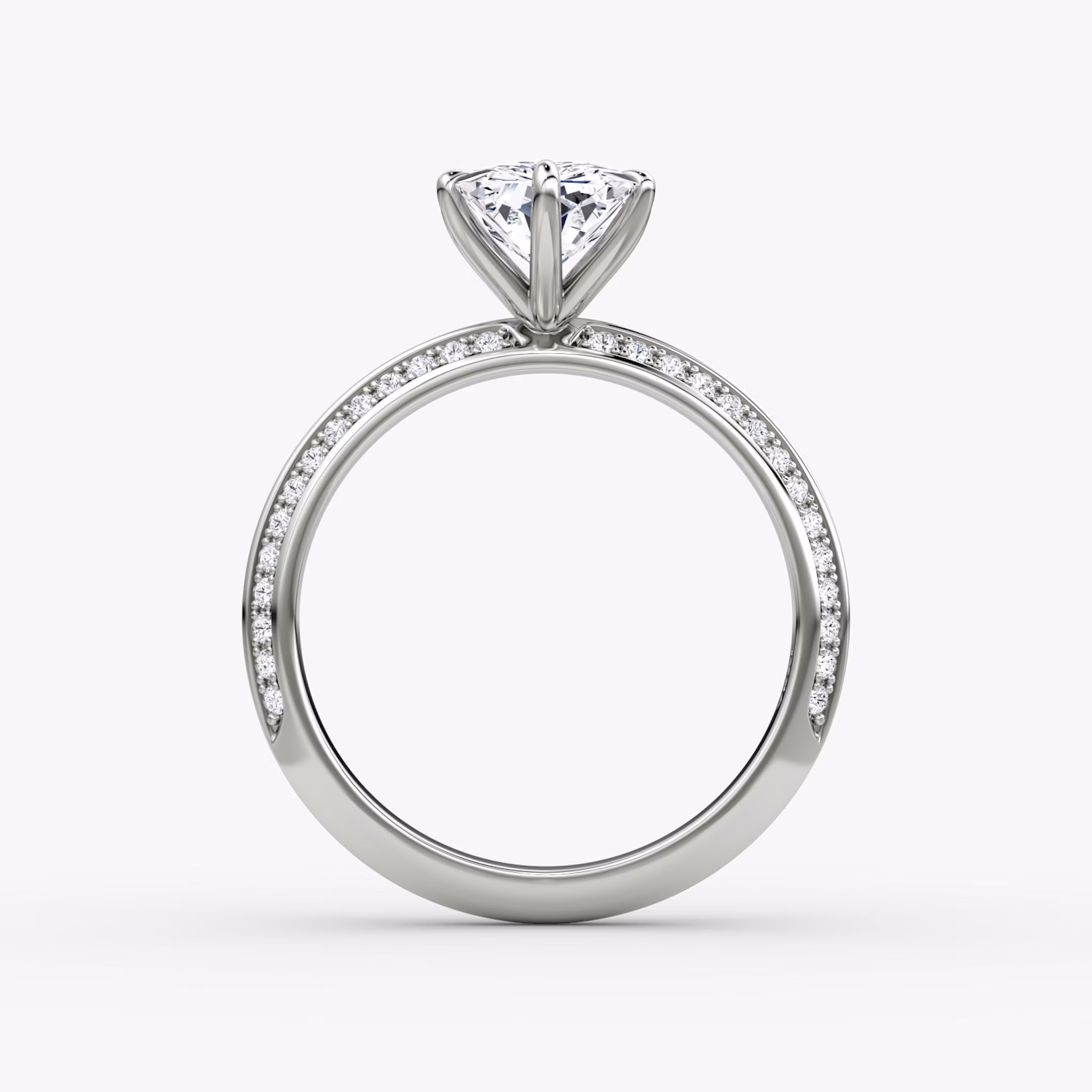 The Knife-Edge | Radiant | 18k | White Gold | bandAccent: Pavé | hiddenHalo: no | diamondOrientation: vertical | caratWeight: other