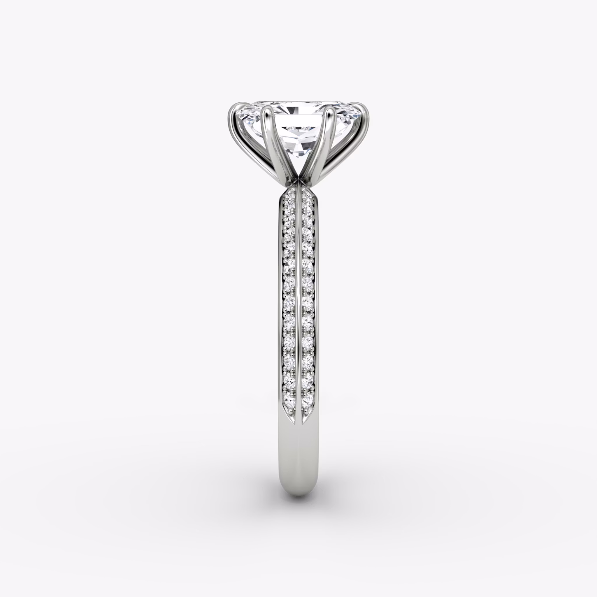 The Knife-Edge | Radiant | 18k | White Gold | bandAccent: Pavé | hiddenHalo: no | diamondOrientation: vertical | caratWeight: other