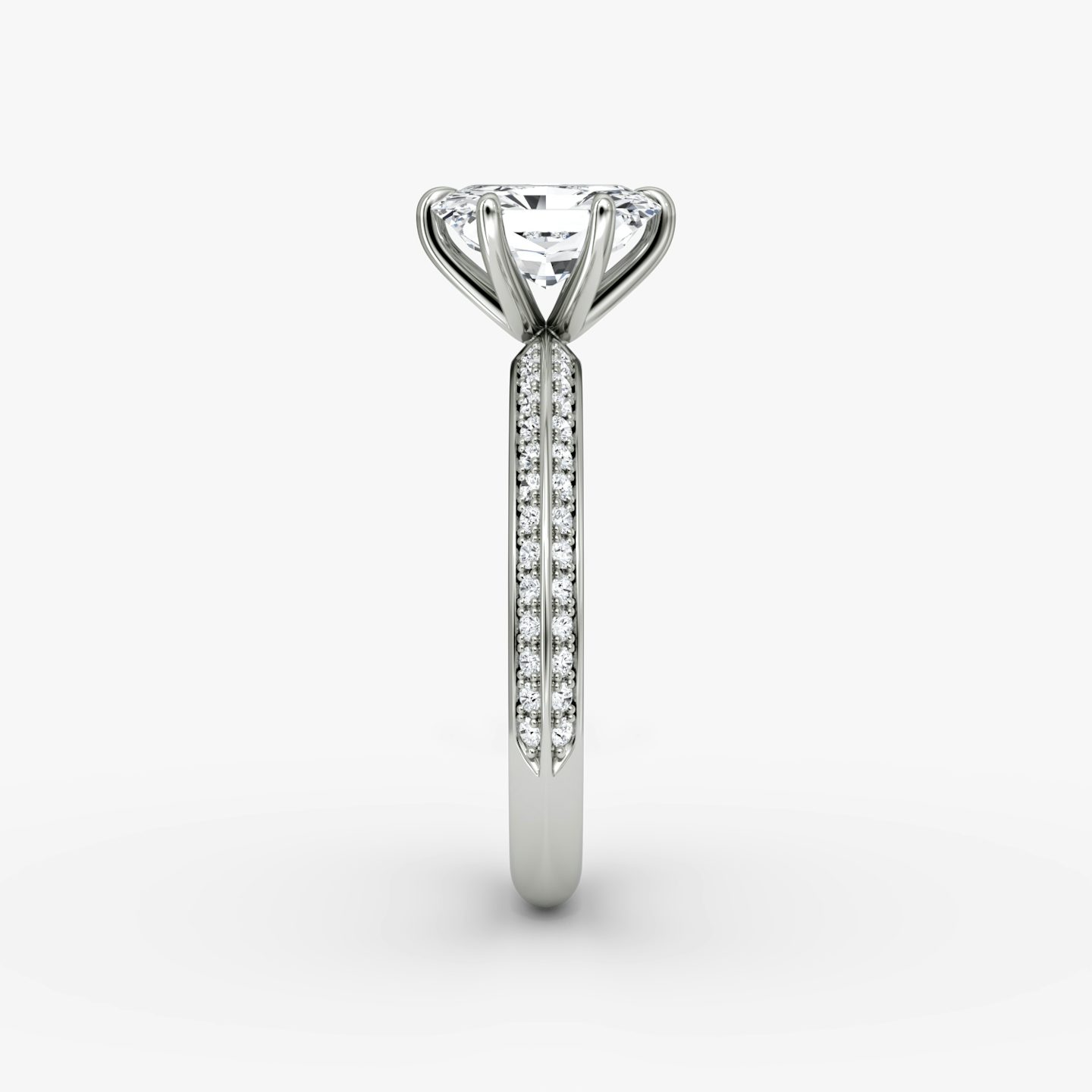 The Knife-Edge | Radiant | 18k | White Gold | bandAccent: Pavé | hiddenHalo: no | diamondOrientation: vertical | caratWeight: other