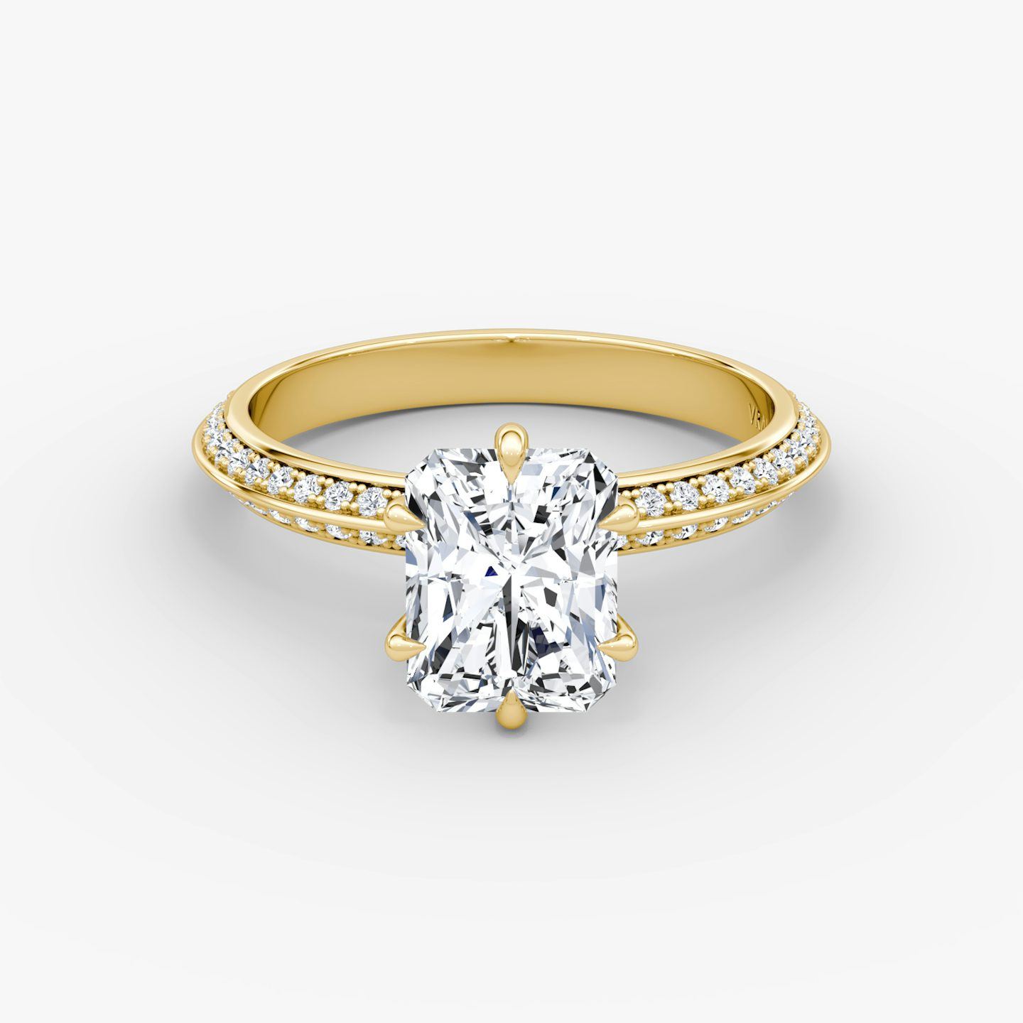 The Knife-Edge | Radiant | 18k | Yellow Gold | bandAccent: Pavé | hiddenHalo: no | diamondOrientation: vertical | caratWeight: other