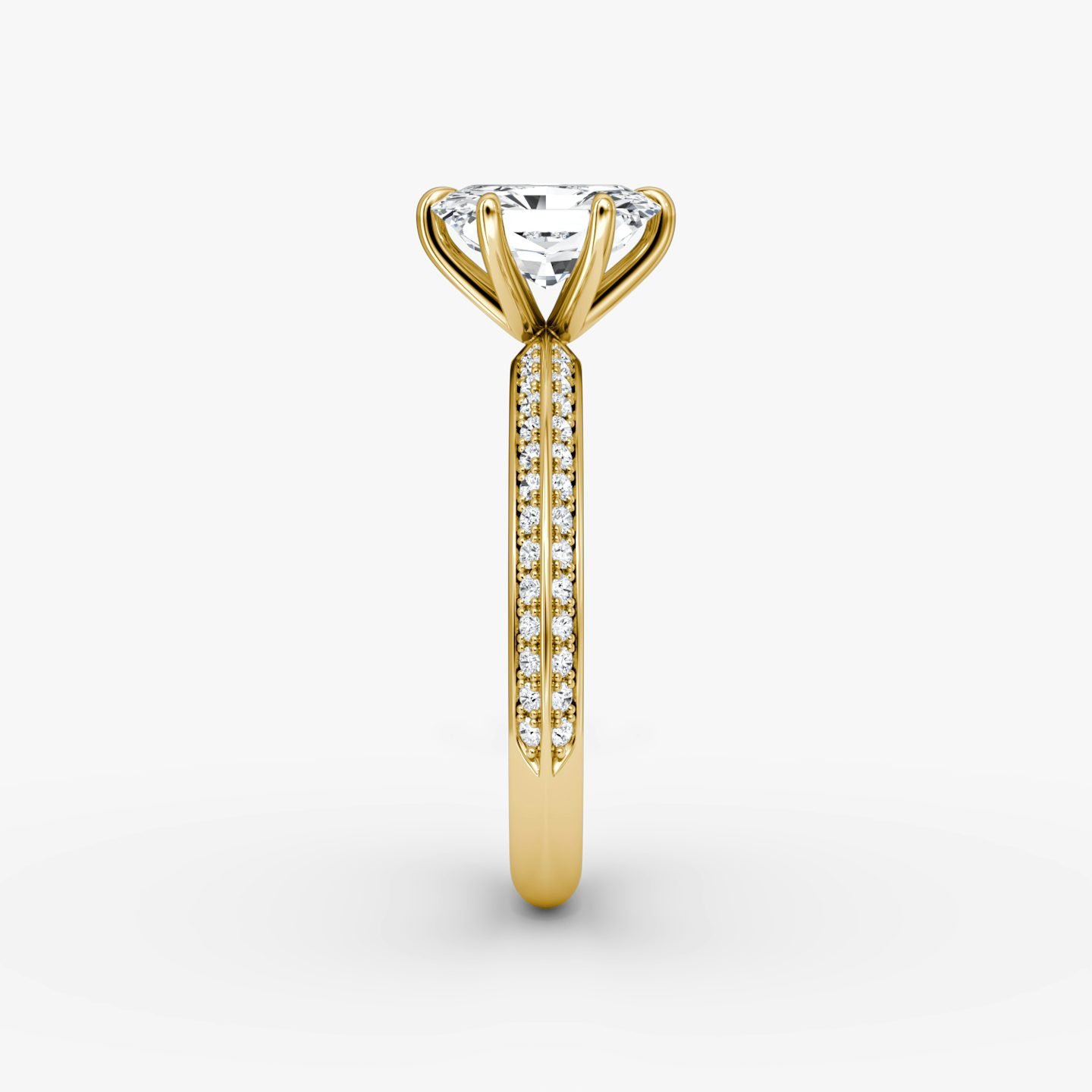 The Knife-Edge | Radiant | 18k | Yellow Gold | bandAccent: Pavé | hiddenHalo: no | diamondOrientation: vertical | caratWeight: other