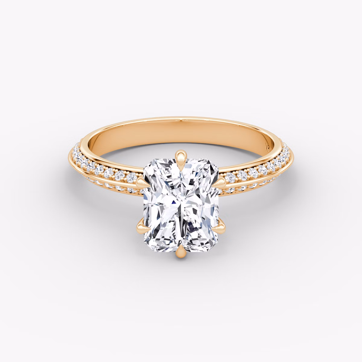 Knife-Edge | Radiant | 14k | Roségold | bandAccent: Mit Pavé-Besatz | hiddenHalo: no | diamondOrientation: vertical | caratWeight: other