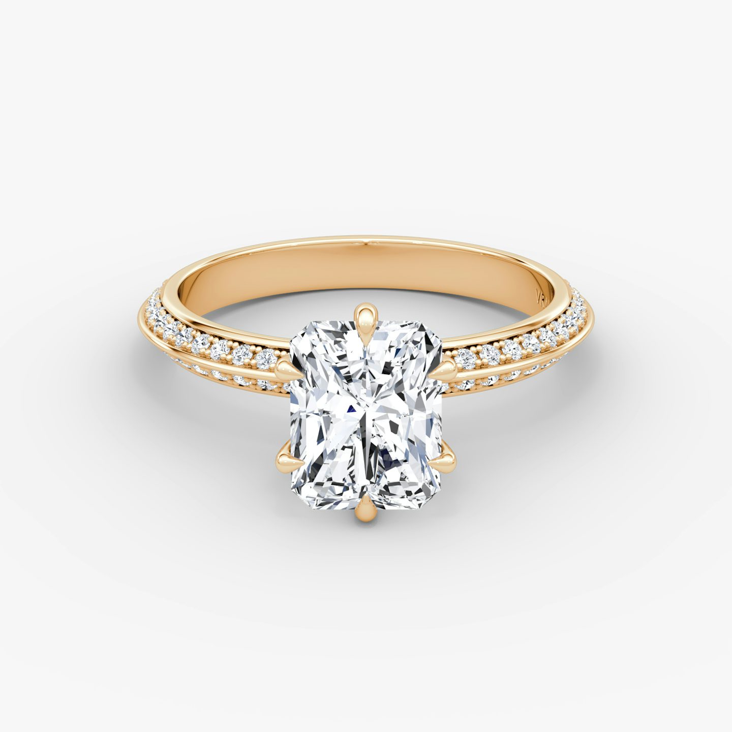 The Knife-Edge | Radiant | 14k | Rose Gold | bandAccent: Pavé | hiddenHalo: no | diamondOrientation: vertical | caratWeight: other