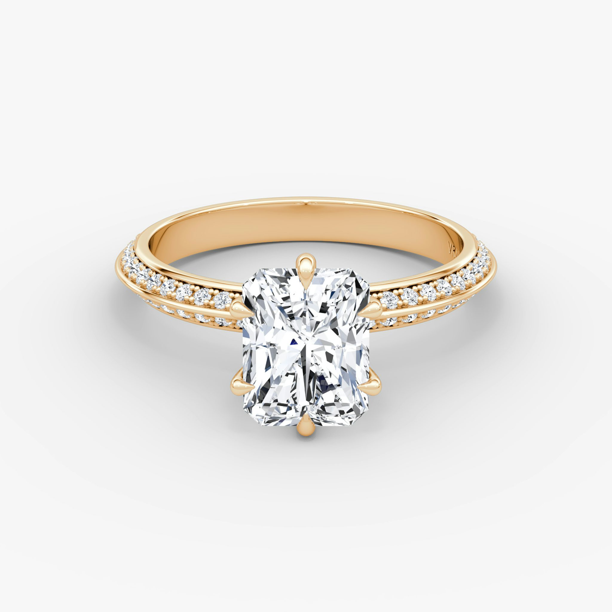 The Knife-Edge | Radiant | 14k | Rose Gold | bandAccent: Pavé | hiddenHalo: no | diamondOrientation: vertical | caratWeight: other