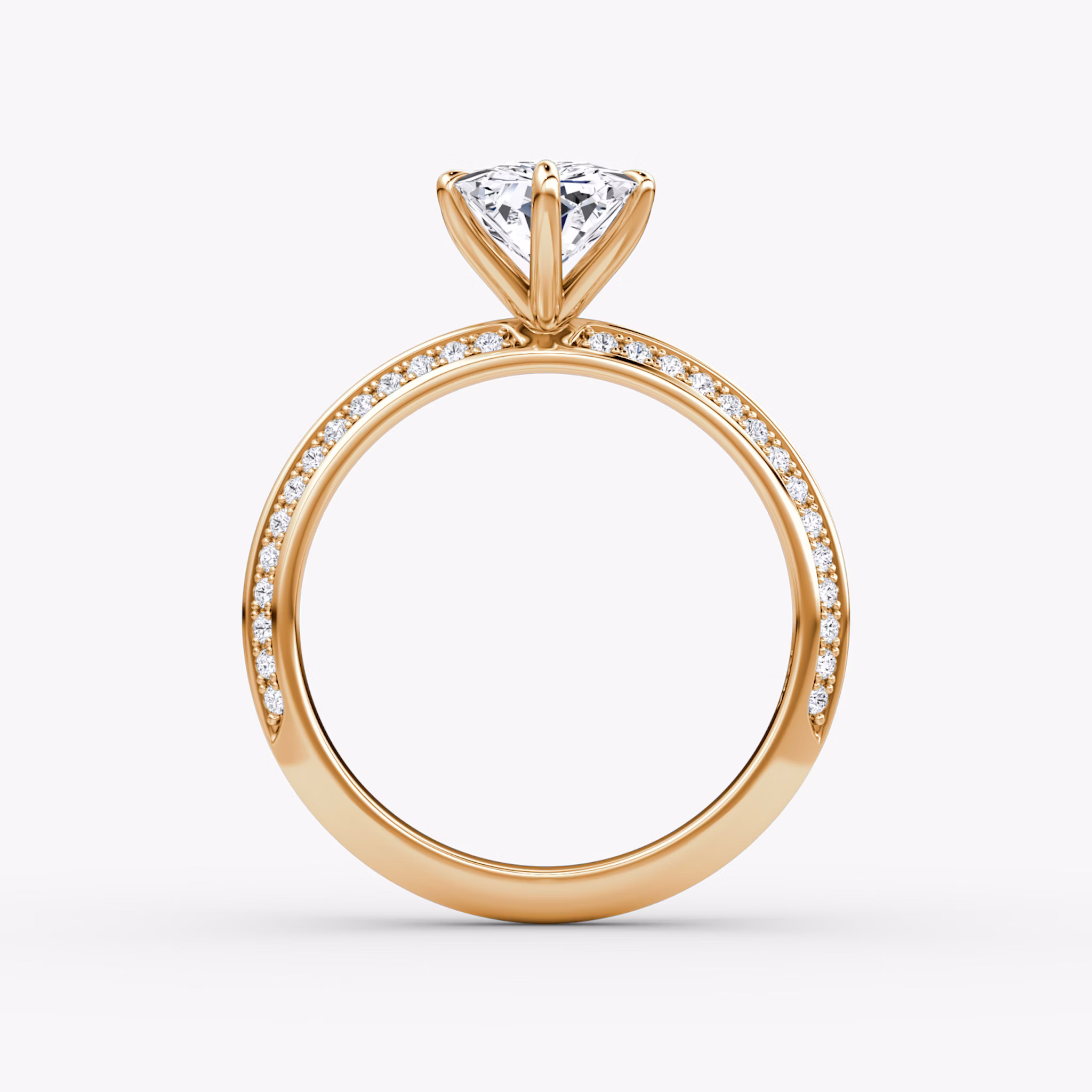 The Knife-Edge | Radiant | 14k | Rose Gold | bandAccent: Pavé | hiddenHalo: no | diamondOrientation: vertical | caratWeight: other