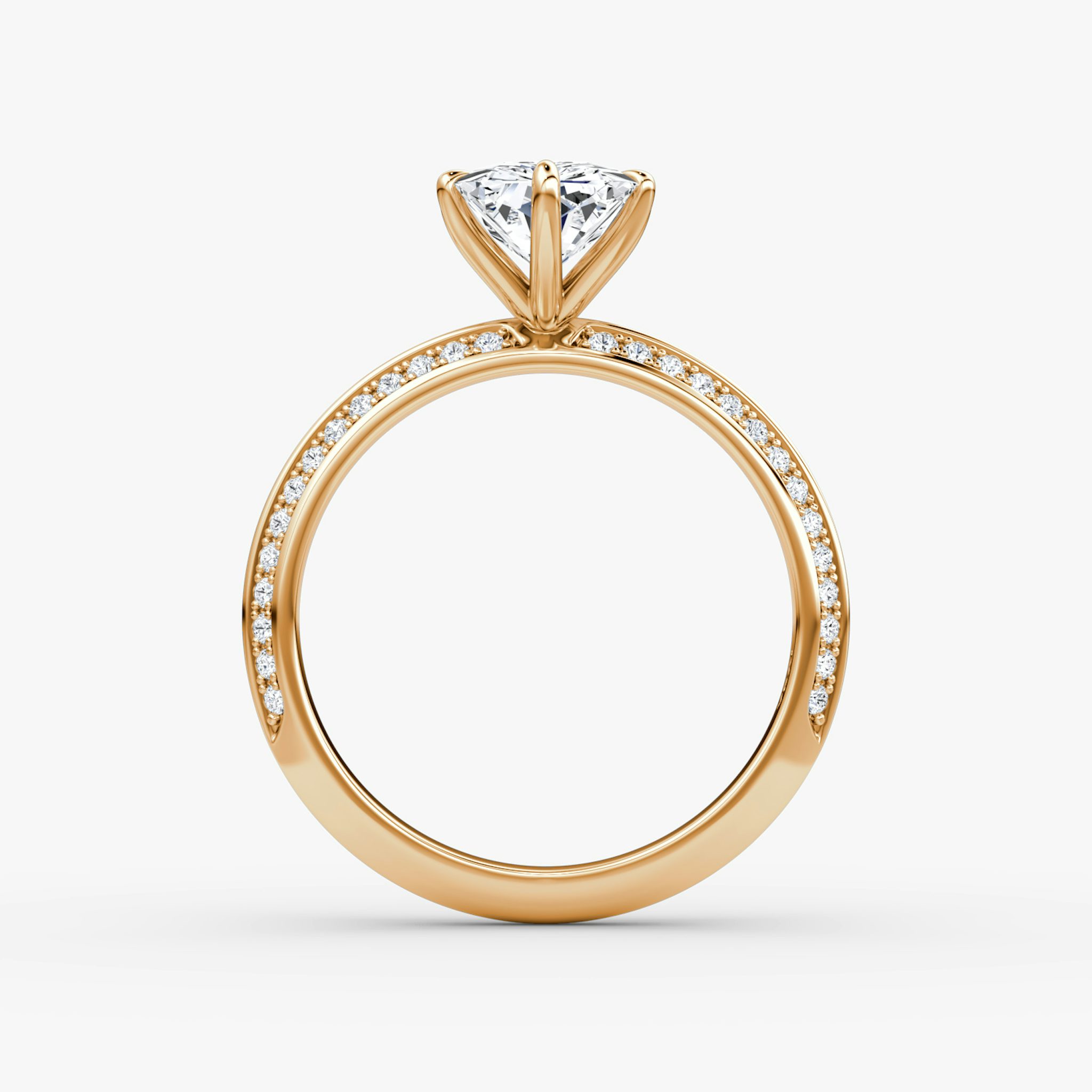 The Knife-Edge | Radiant | 14k | Rose Gold | bandAccent: Pavé | hiddenHalo: no | diamondOrientation: vertical | caratWeight: other