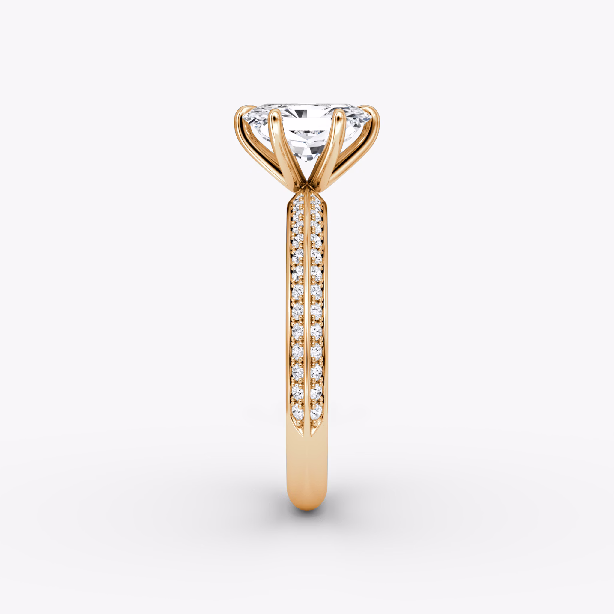 The Knife-Edge | Radiant | 14k | Rose Gold | bandAccent: Pavé | hiddenHalo: no | diamondOrientation: vertical | caratWeight: other