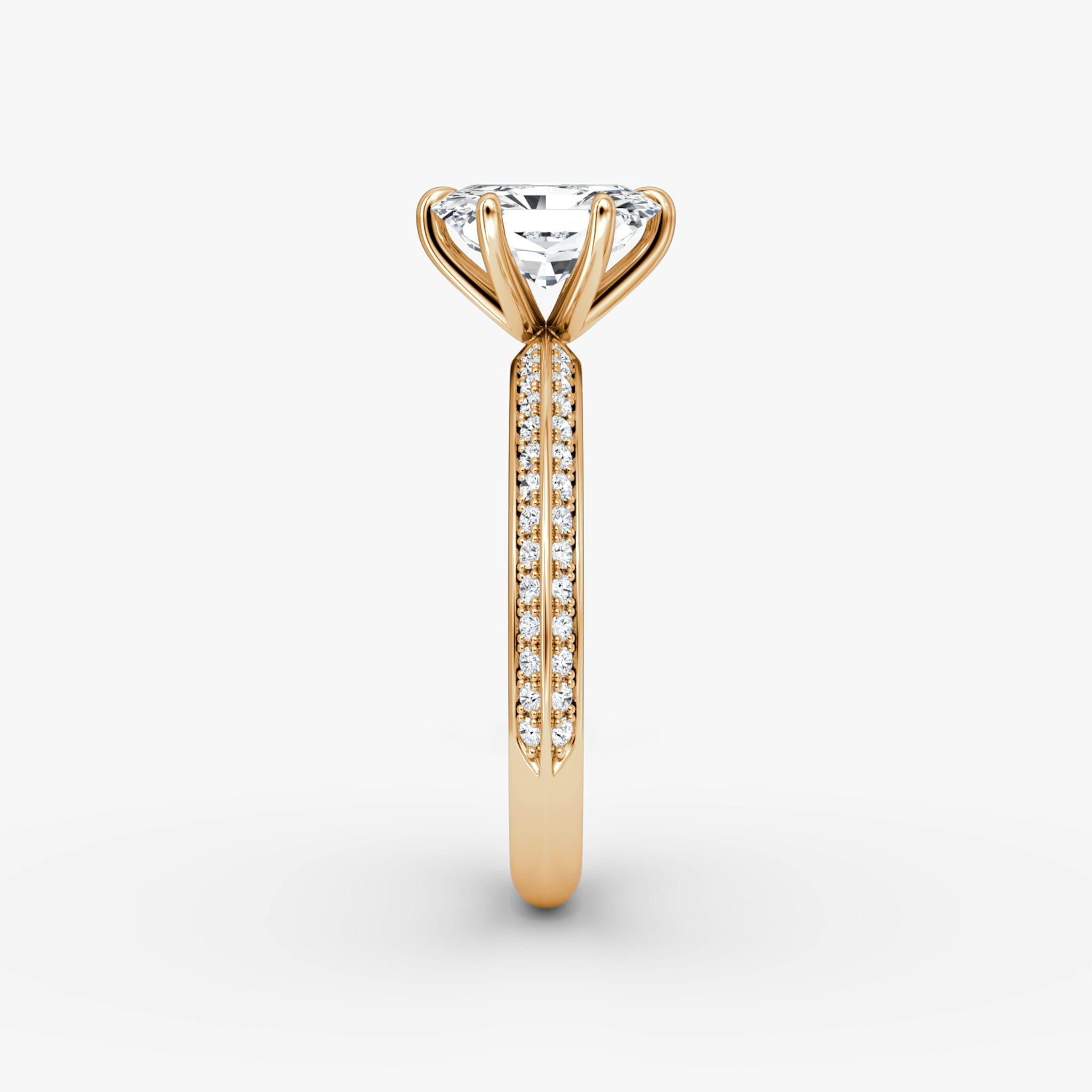 The Knife-Edge | Radiant | 14k | Rose Gold | bandAccent: Pavé | hiddenHalo: no | diamondOrientation: vertical | caratWeight: other