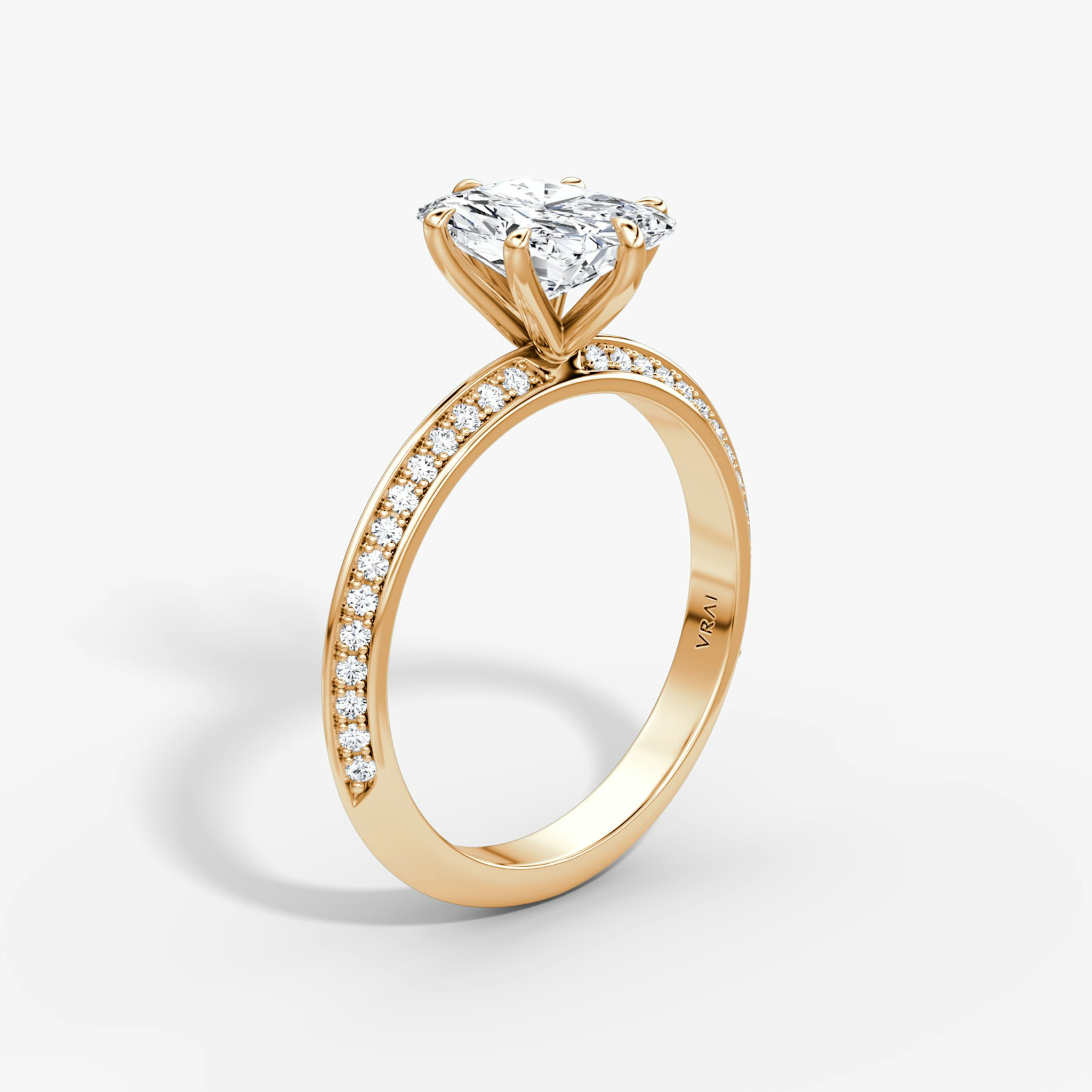 The Knife-Edge | Radiant | 14k | Rose Gold | bandAccent: Pavé | hiddenHalo: no | diamondOrientation: vertical | caratWeight: other