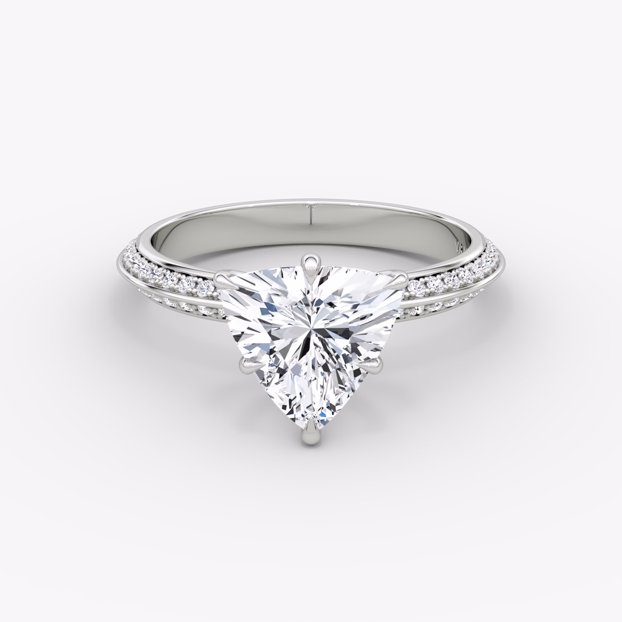 The Knife-Edge | Trillion | 18k | White Gold | bandAccent: Pavé | hiddenHalo: no | diamondOrientation: vertical | caratWeight: other