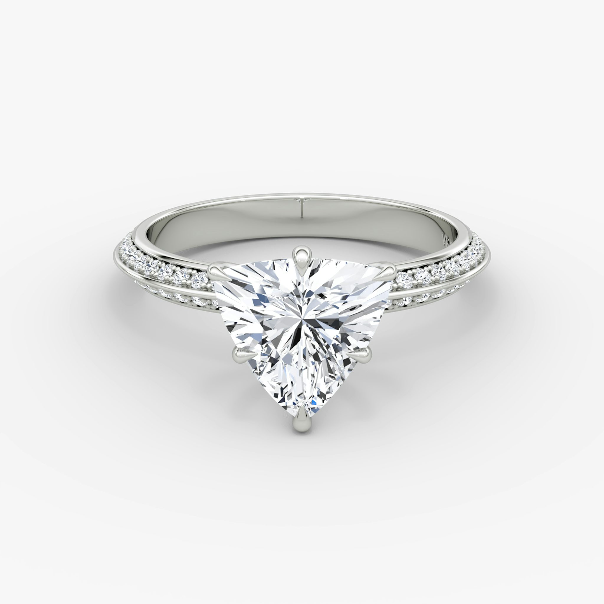 The Knife-Edge | Trillion | 18k | White Gold | bandAccent: Pavé | hiddenHalo: no | diamondOrientation: vertical | caratWeight: other
