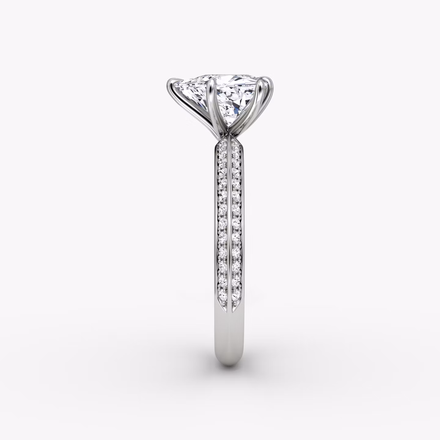 The Knife-Edge | Trillion | 18k | White Gold | bandAccent: Pavé | hiddenHalo: no | diamondOrientation: vertical | caratWeight: other