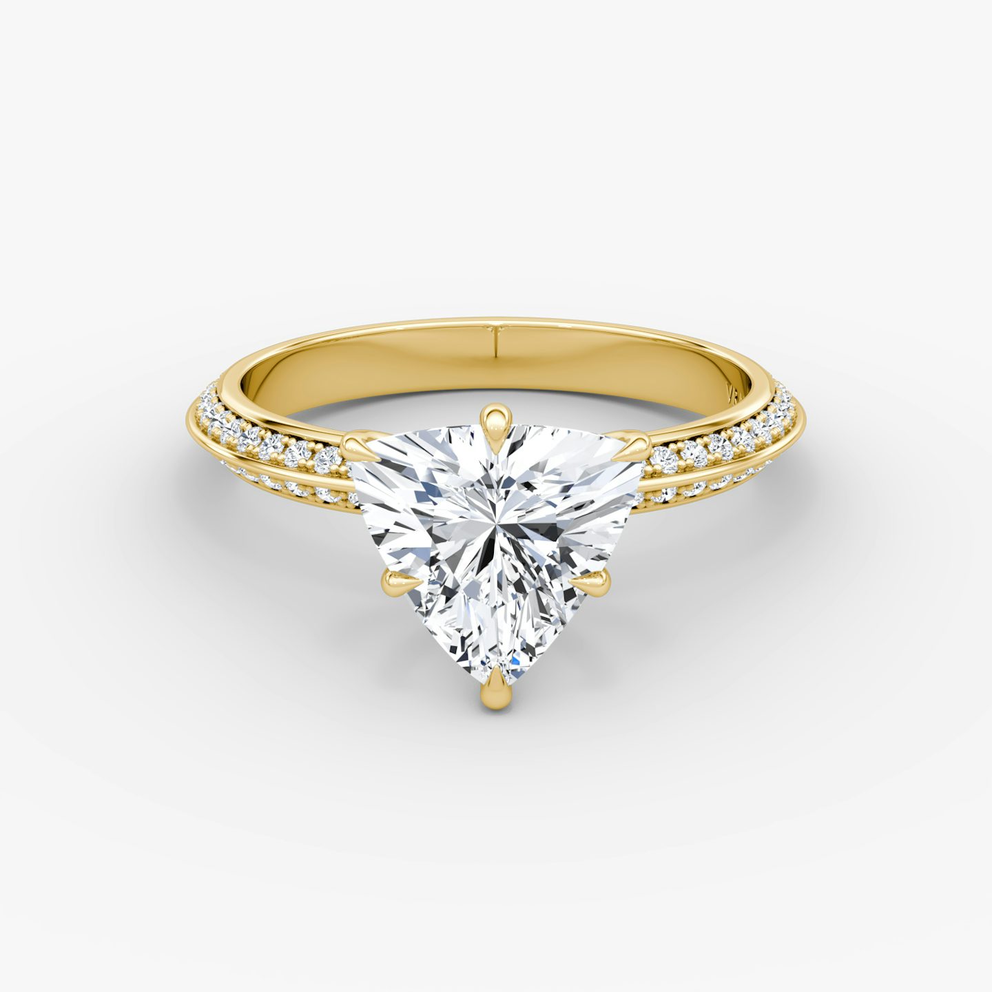 The Knife-Edge | Trillion | 18k | Yellow Gold | bandAccent: Pavé | hiddenHalo: no | diamondOrientation: vertical | caratWeight: other