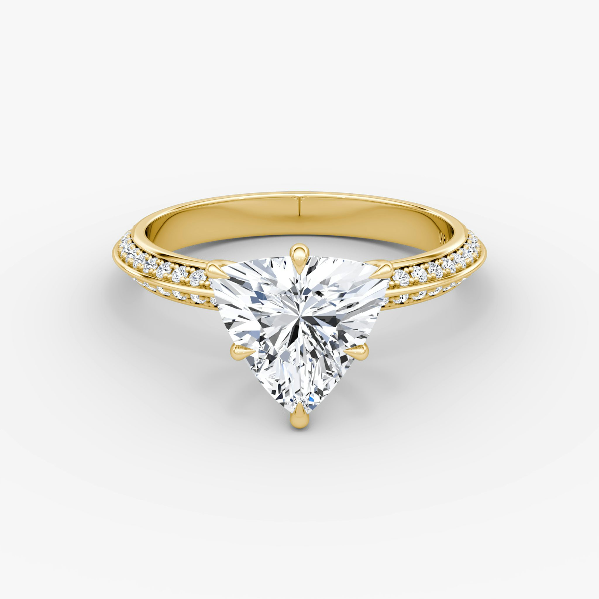 The Knife-Edge | Trillion | 18k | Yellow Gold | bandAccent: Pavé | hiddenHalo: no | diamondOrientation: vertical | caratWeight: other