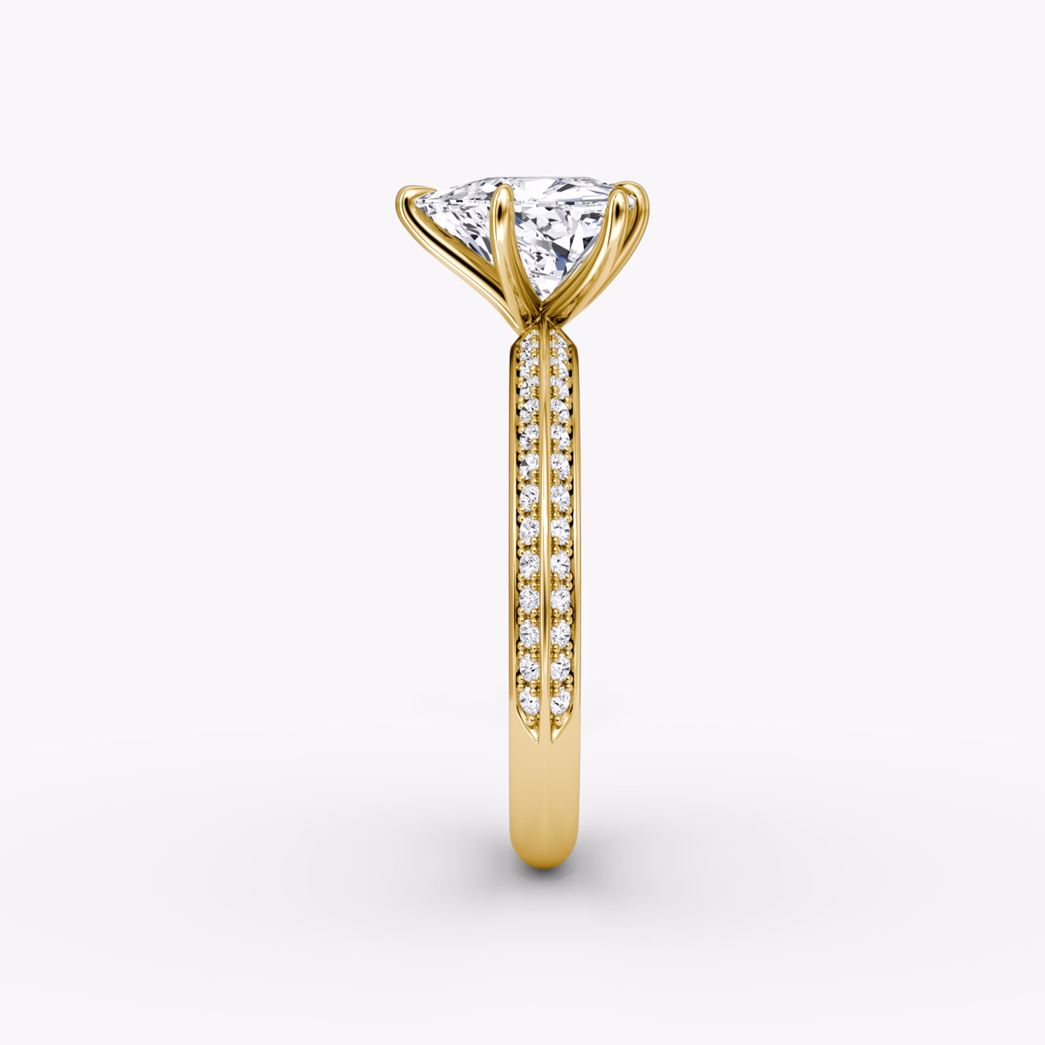 The Knife-Edge | Trillion | 18k | Yellow Gold | bandAccent: Pavé | hiddenHalo: no | diamondOrientation: vertical | caratWeight: other