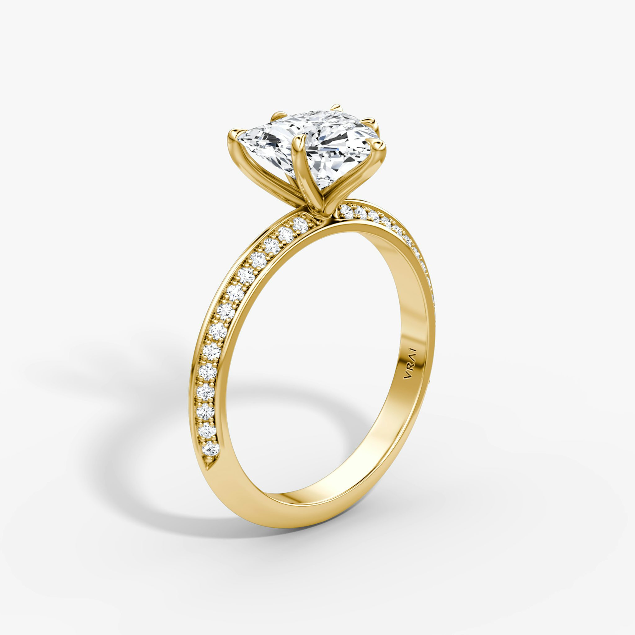 The Knife-Edge | Trillion | 18k | Yellow Gold | bandAccent: Pavé | hiddenHalo: no | diamondOrientation: vertical | caratWeight: other