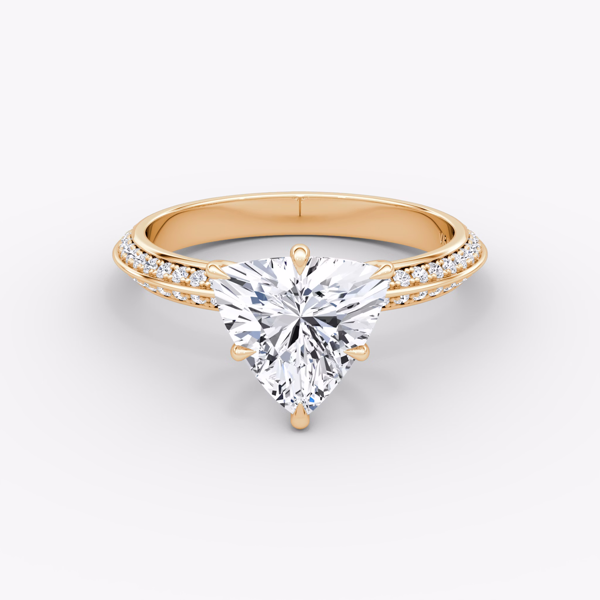 The Knife-Edge | Trillion | 14k | Rose Gold | bandAccent: Pavé | hiddenHalo: no | diamondOrientation: vertical | caratWeight: other
