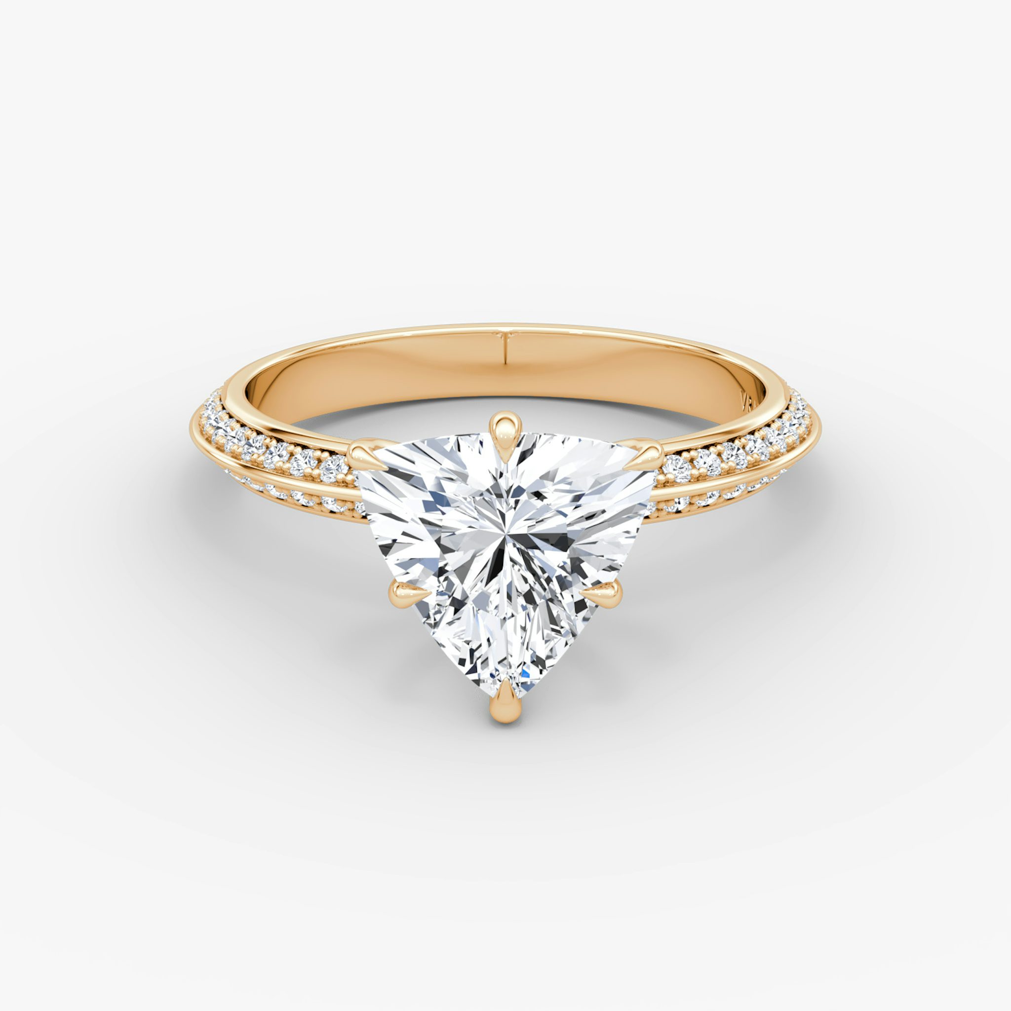 The Knife-Edge | Trillion | 14k | Rose Gold | bandAccent: Pavé | hiddenHalo: no | diamondOrientation: vertical | caratWeight: other