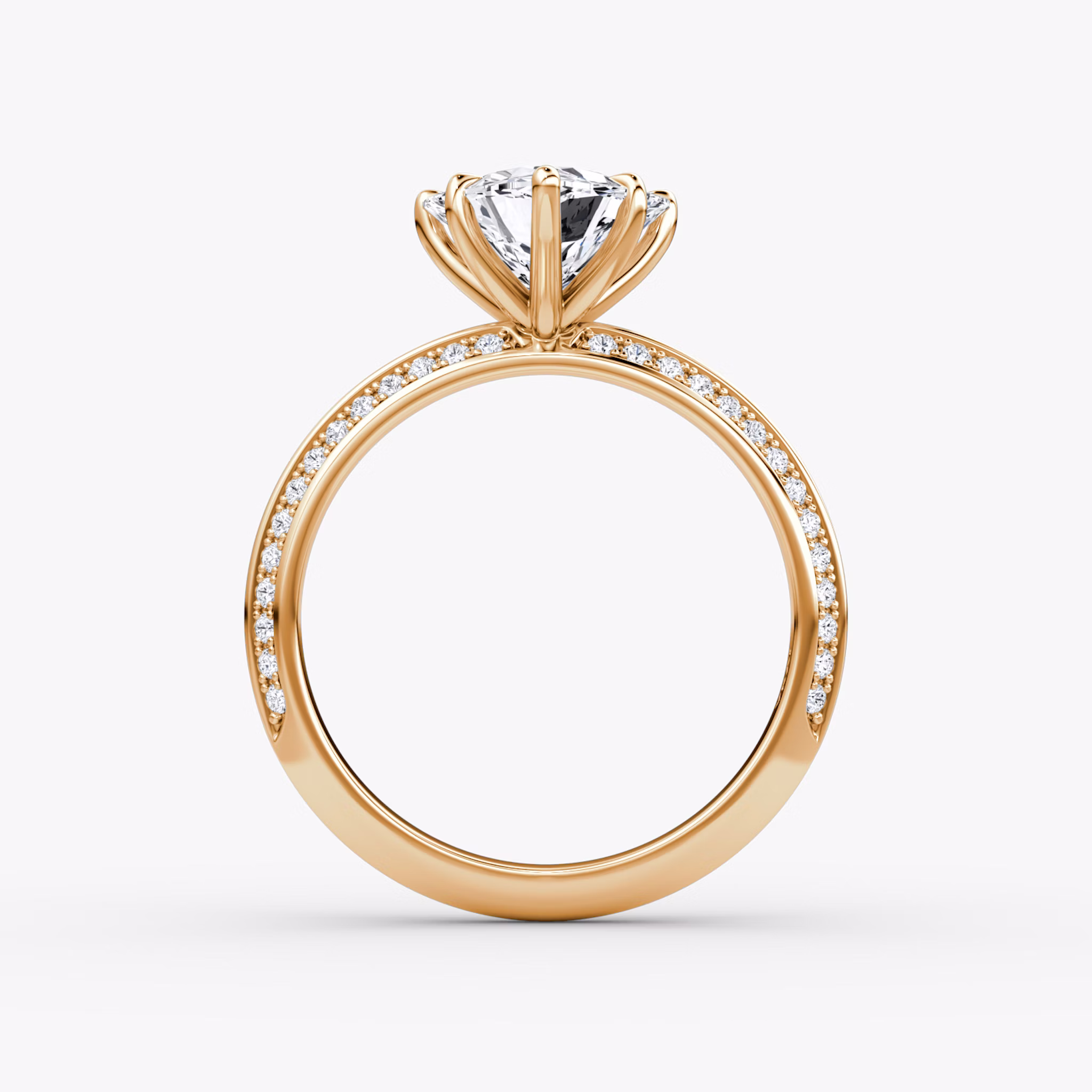 The Knife-Edge | Trillion | 14k | Rose Gold | bandAccent: Pavé | hiddenHalo: no | diamondOrientation: vertical | caratWeight: other