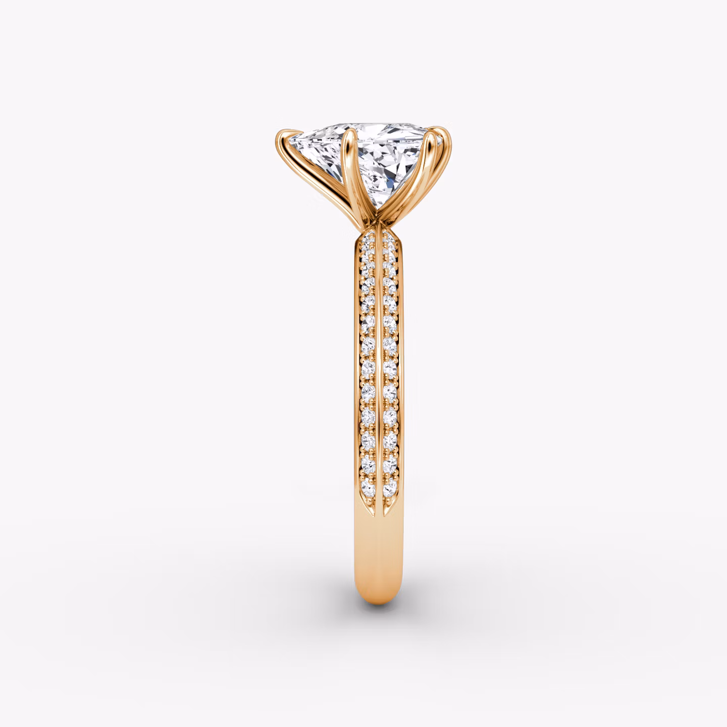 The Knife-Edge | Trillion | 14k | Rose Gold | bandAccent: Pavé | hiddenHalo: no | diamondOrientation: vertical | caratWeight: other