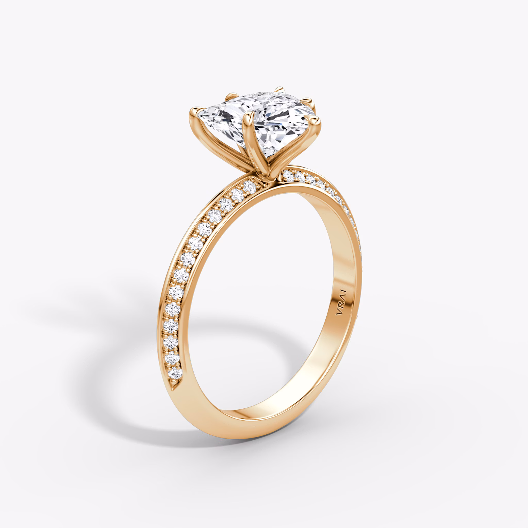 The Knife-Edge | Trillion | 14k | Rose Gold | bandAccent: Pavé | hiddenHalo: no | diamondOrientation: vertical | caratWeight: other