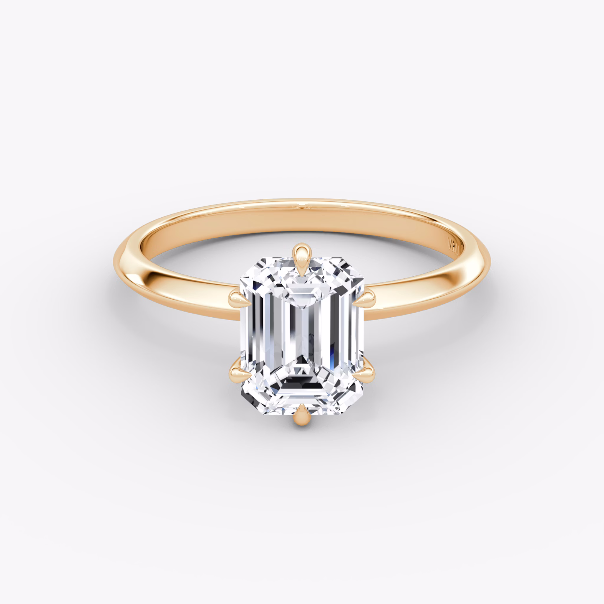 The Knife-Edge | Emerald | 14k | Rose Gold | bandAccent: Plain | hiddenHalo: no | diamondOrientation: vertical | caratWeight: other