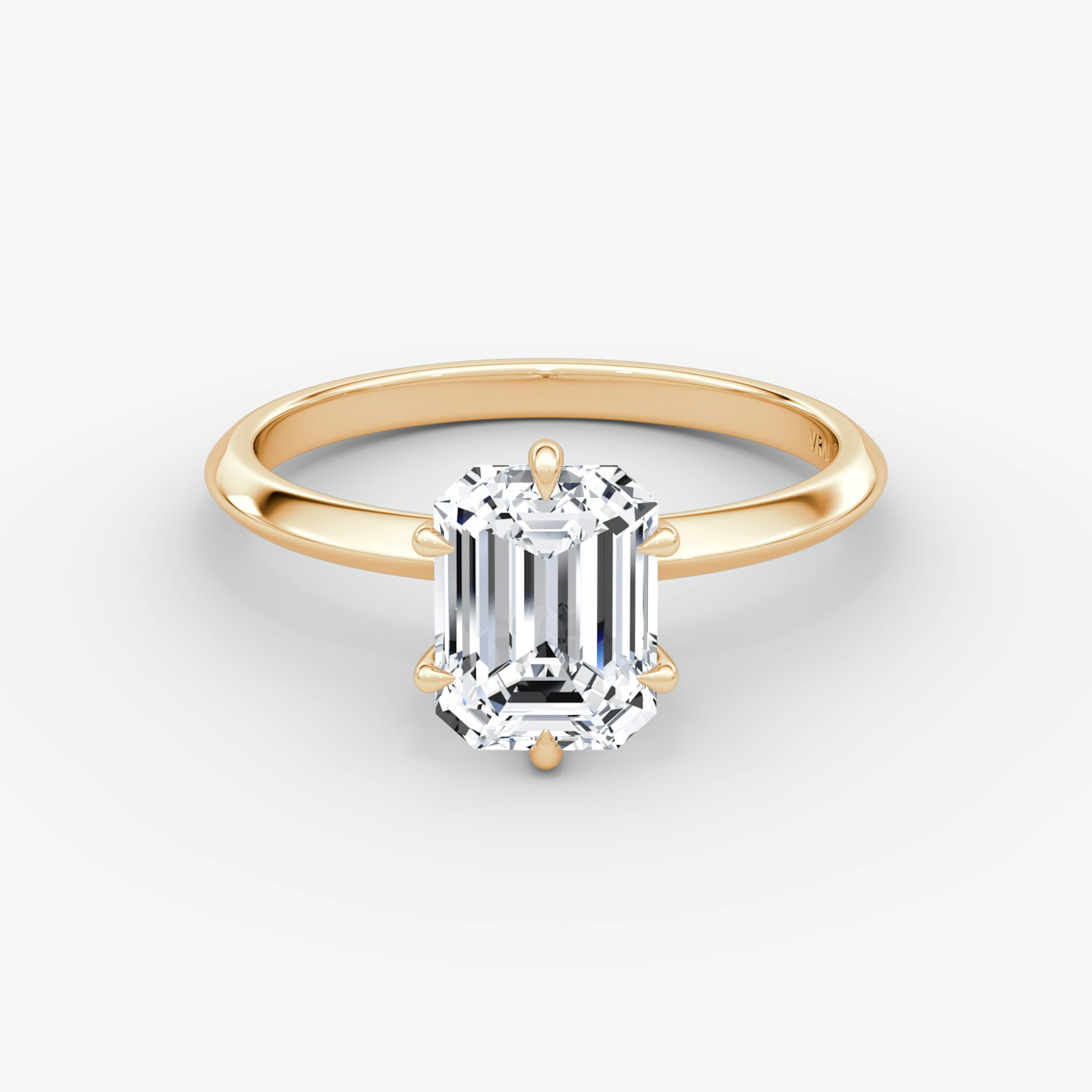 The Knife-Edge | Emerald | 14k | Rose Gold | bandAccent: Plain | hiddenHalo: no | diamondOrientation: vertical | caratWeight: other