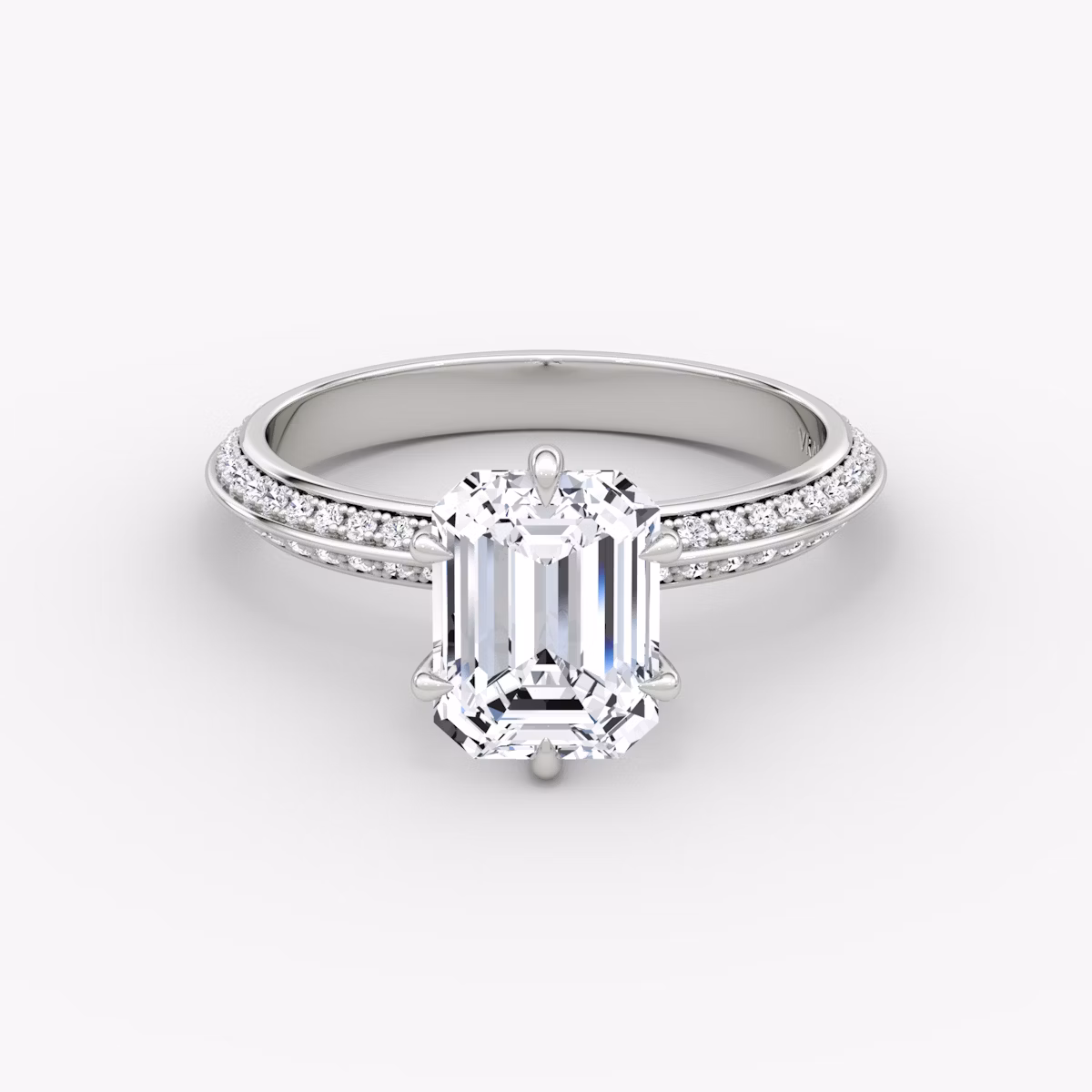 Anillo de compromiso Knife-Edge | Esmeralda | 18k | Oro blanco | bandAccent: Pavé | hiddenHalo: no | diamondOrientation: vertical | caratWeight: other