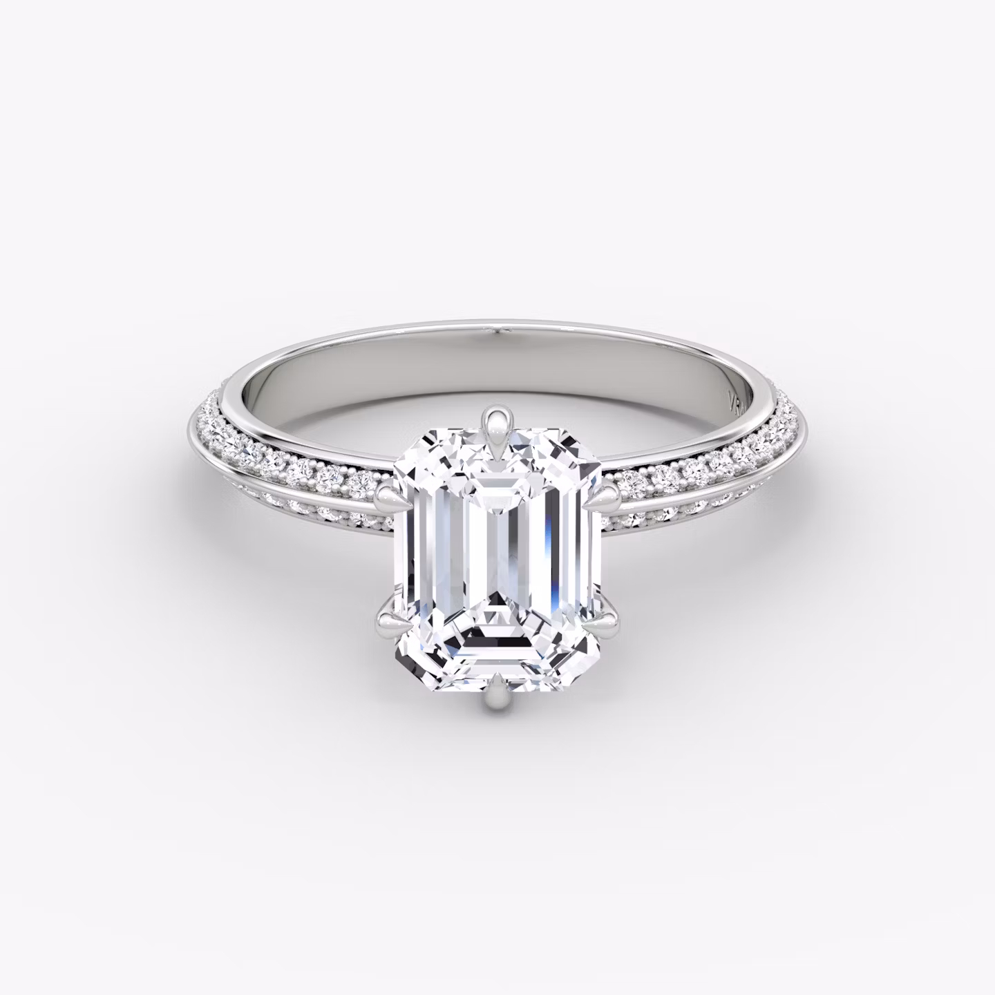 Knife-Edge | Emerald | Platin | bandAccent: Mit Pavé-Besatz | hiddenHalo: no | diamondOrientation: vertical | caratWeight: other