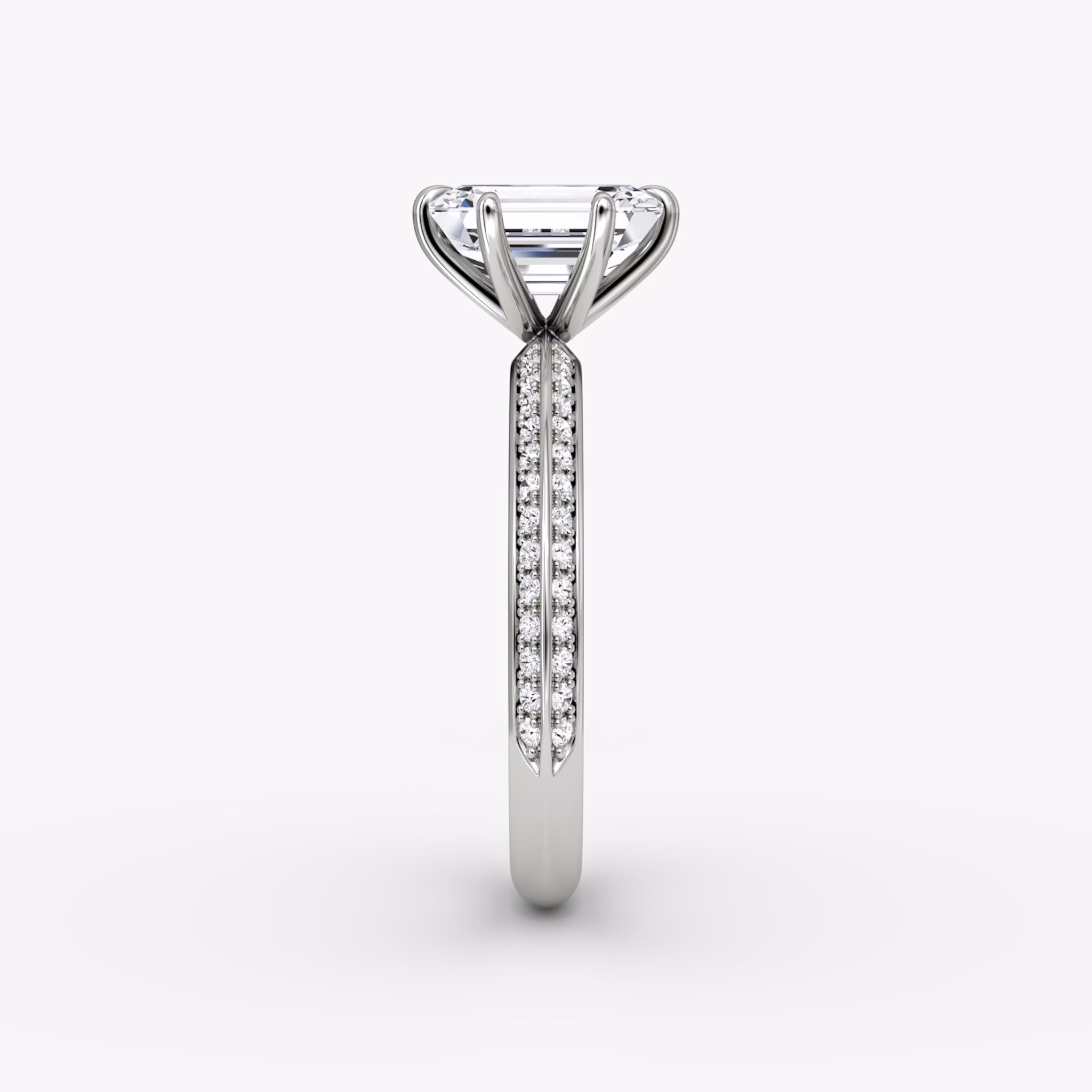 The Knife-Edge | Emerald | 18k | White Gold | bandAccent: Pavé | hiddenHalo: no | diamondOrientation: vertical | caratWeight: other