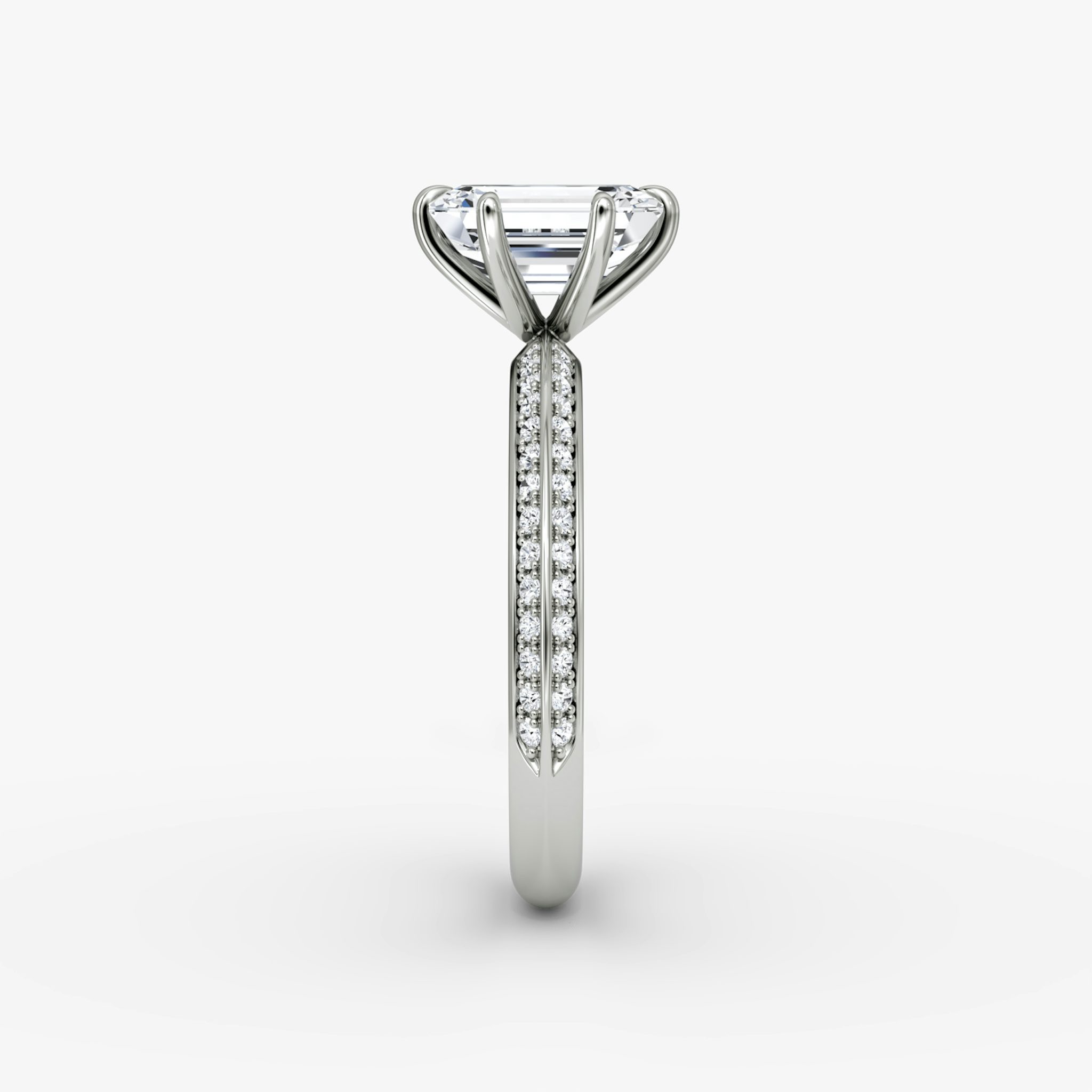 The Knife-Edge | Emerald | 18k | White Gold | bandAccent: Pavé | hiddenHalo: no | diamondOrientation: vertical | caratWeight: other