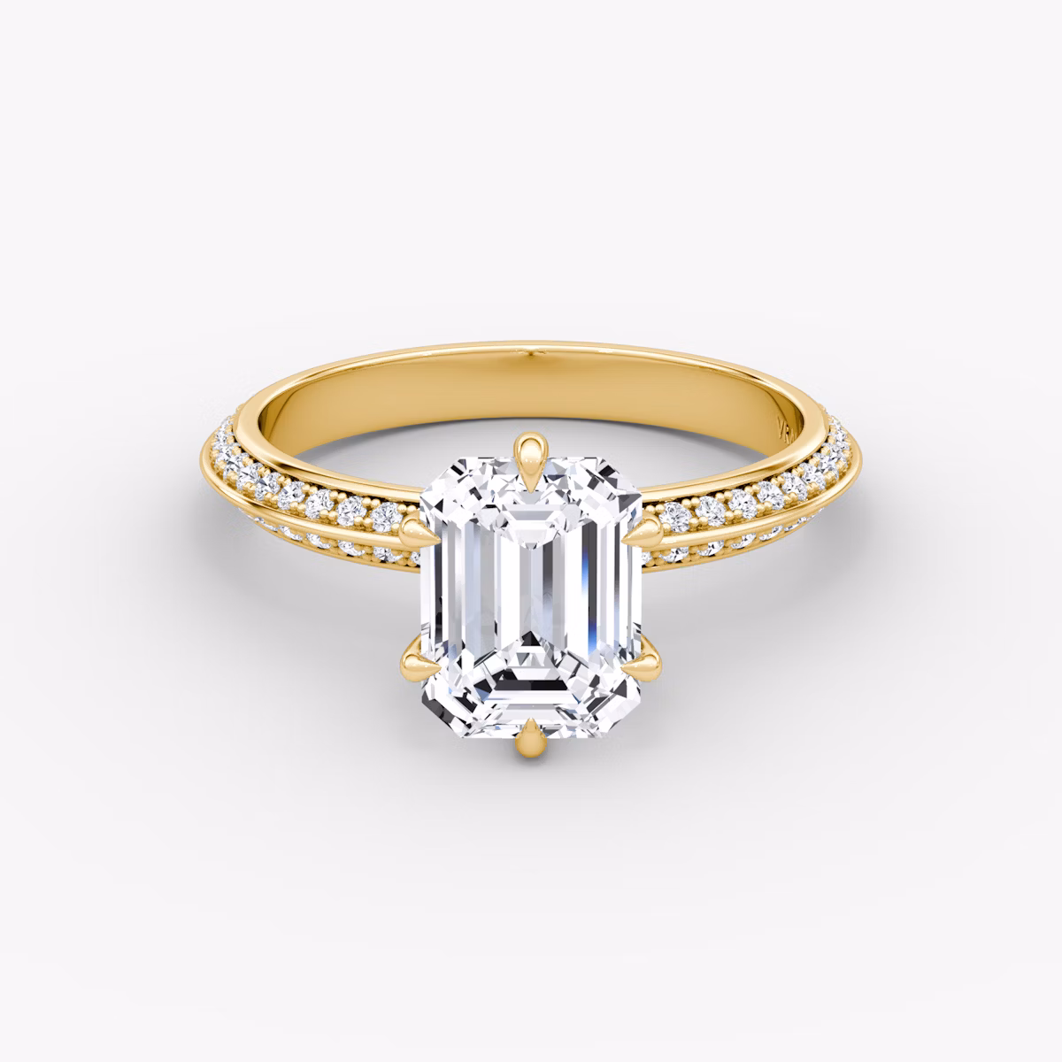 Knife-Edge | Emerald | 18k | Gelbgold | bandAccent: Mit Pavé-Besatz | hiddenHalo: no | diamondOrientation: vertical | caratWeight: other