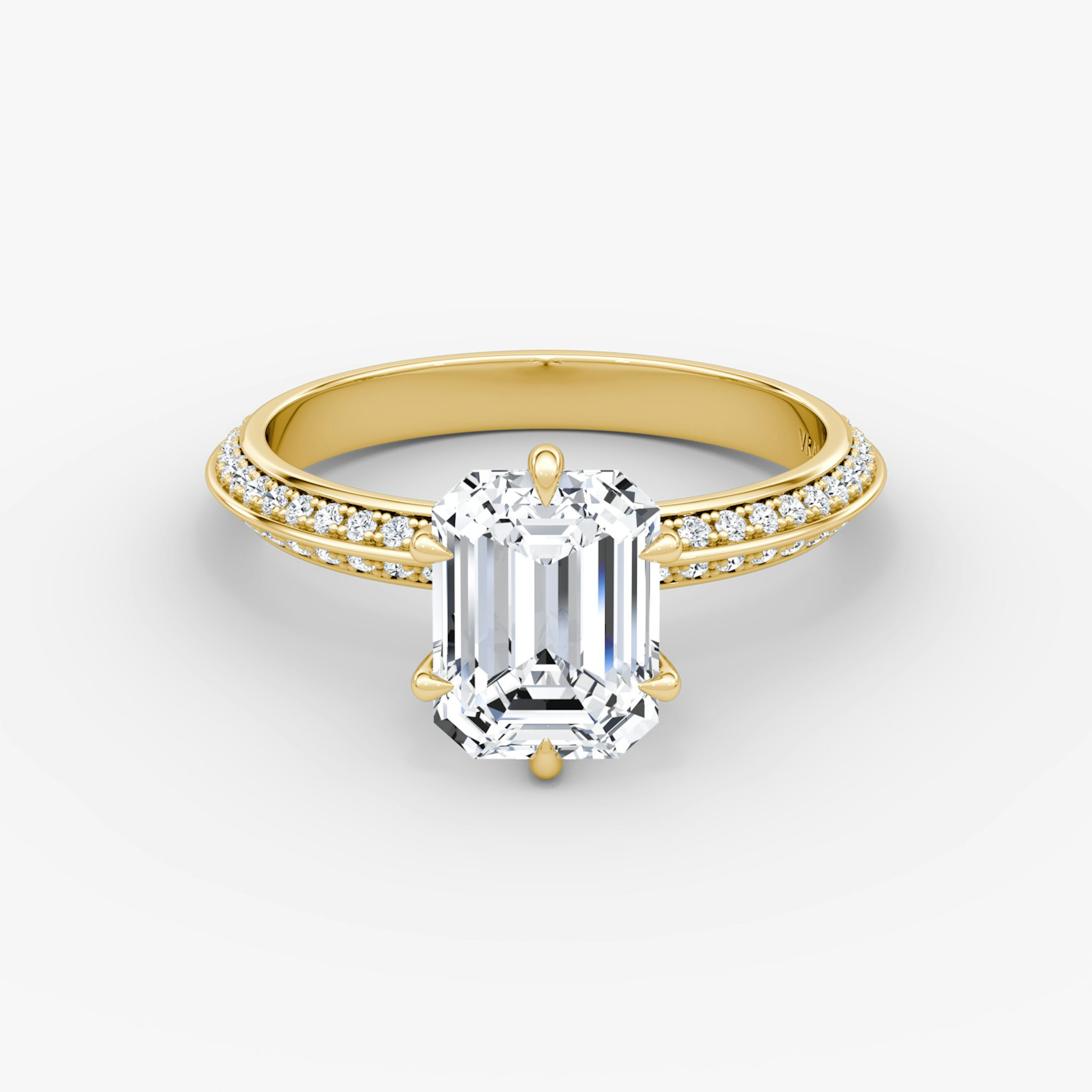 The Knife-Edge | Emerald | 18k | Yellow Gold | bandAccent: Pavé | hiddenHalo: no | diamondOrientation: vertical | caratWeight: other