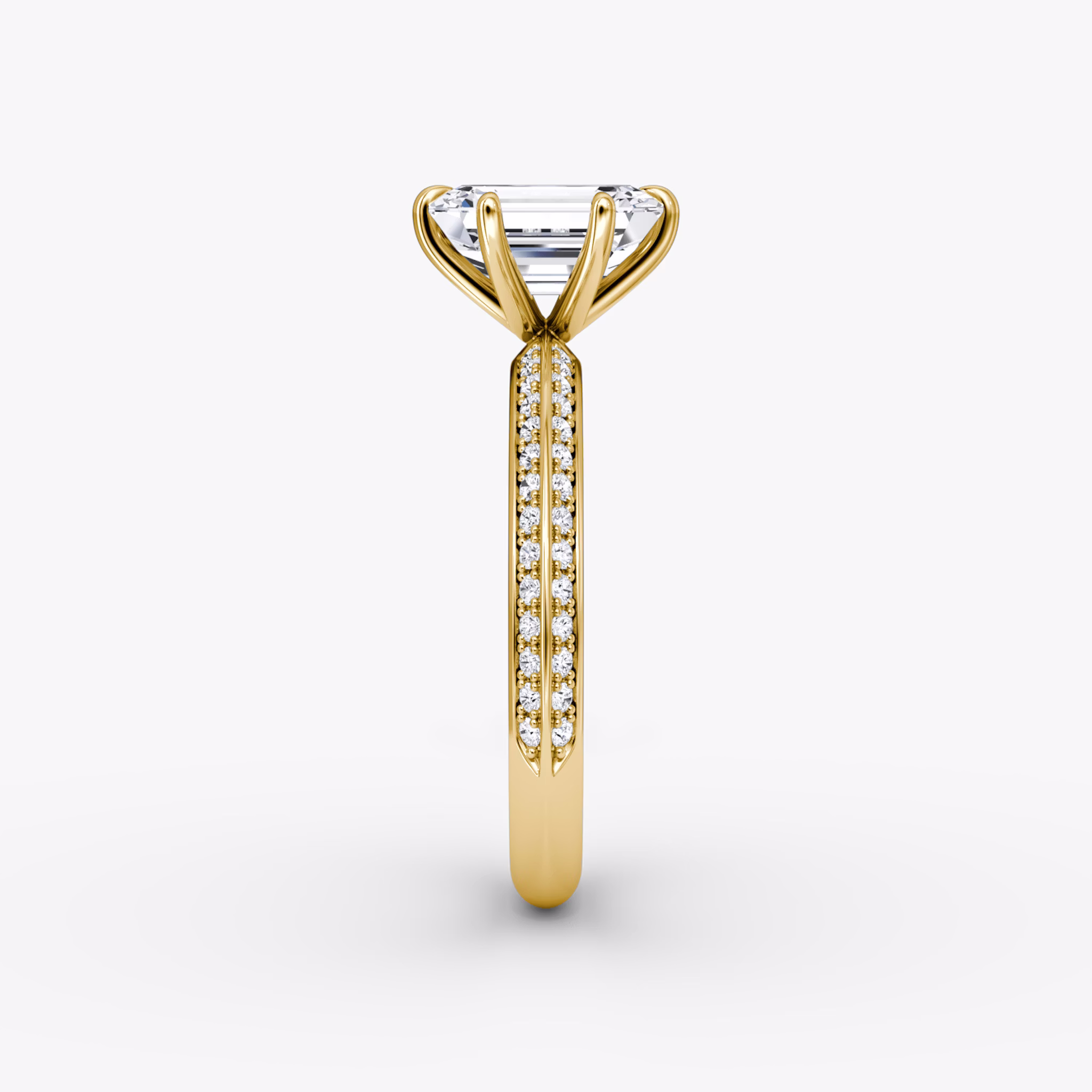 The Knife-Edge | Emerald | 18k | Yellow Gold | bandAccent: Pavé | hiddenHalo: no | diamondOrientation: vertical | caratWeight: other
