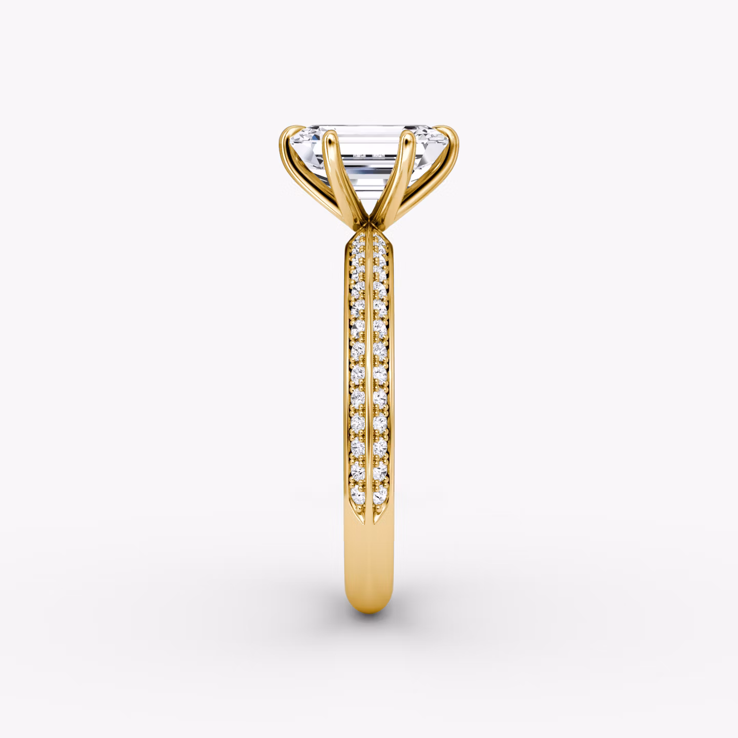 The Knife-Edge | Emerald | 18k | Yellow Gold | bandAccent: Pavé | hiddenHalo: no | diamondOrientation: vertical | caratWeight: other