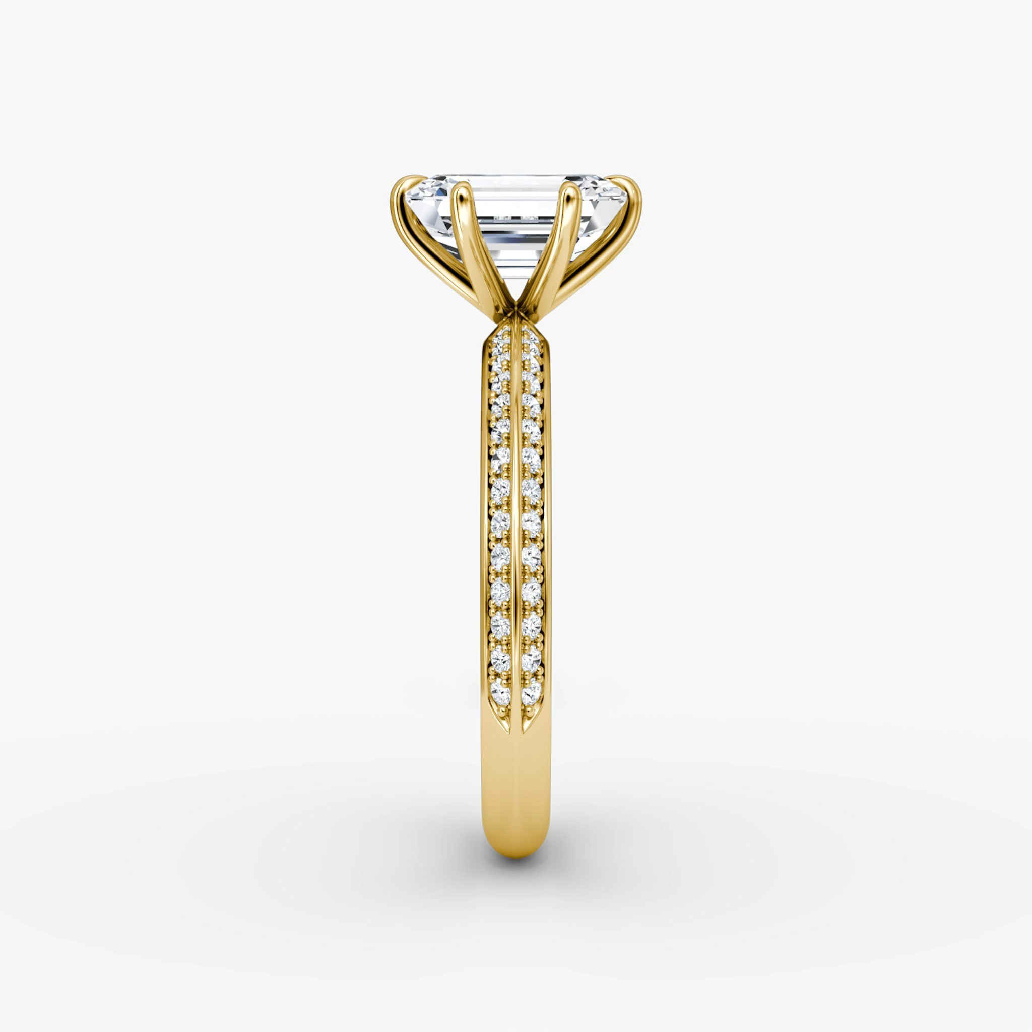 The Knife-Edge | Emerald | 18k | Yellow Gold | bandAccent: Pavé | hiddenHalo: no | diamondOrientation: vertical | caratWeight: other