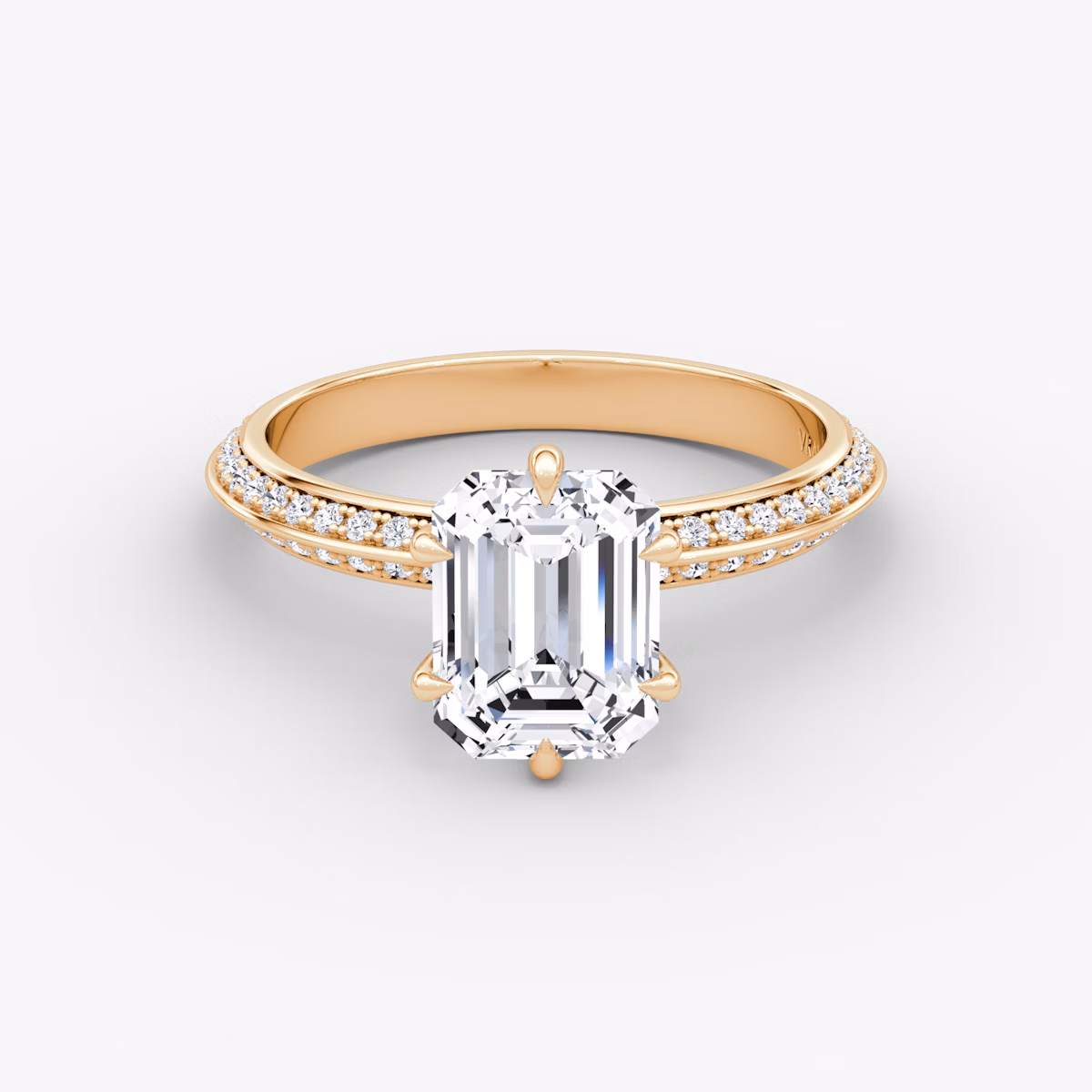 Knife-Edge | Emerald | 14k | Roségold | bandAccent: Mit Pavé-Besatz | hiddenHalo: no | diamondOrientation: vertical | caratWeight: other