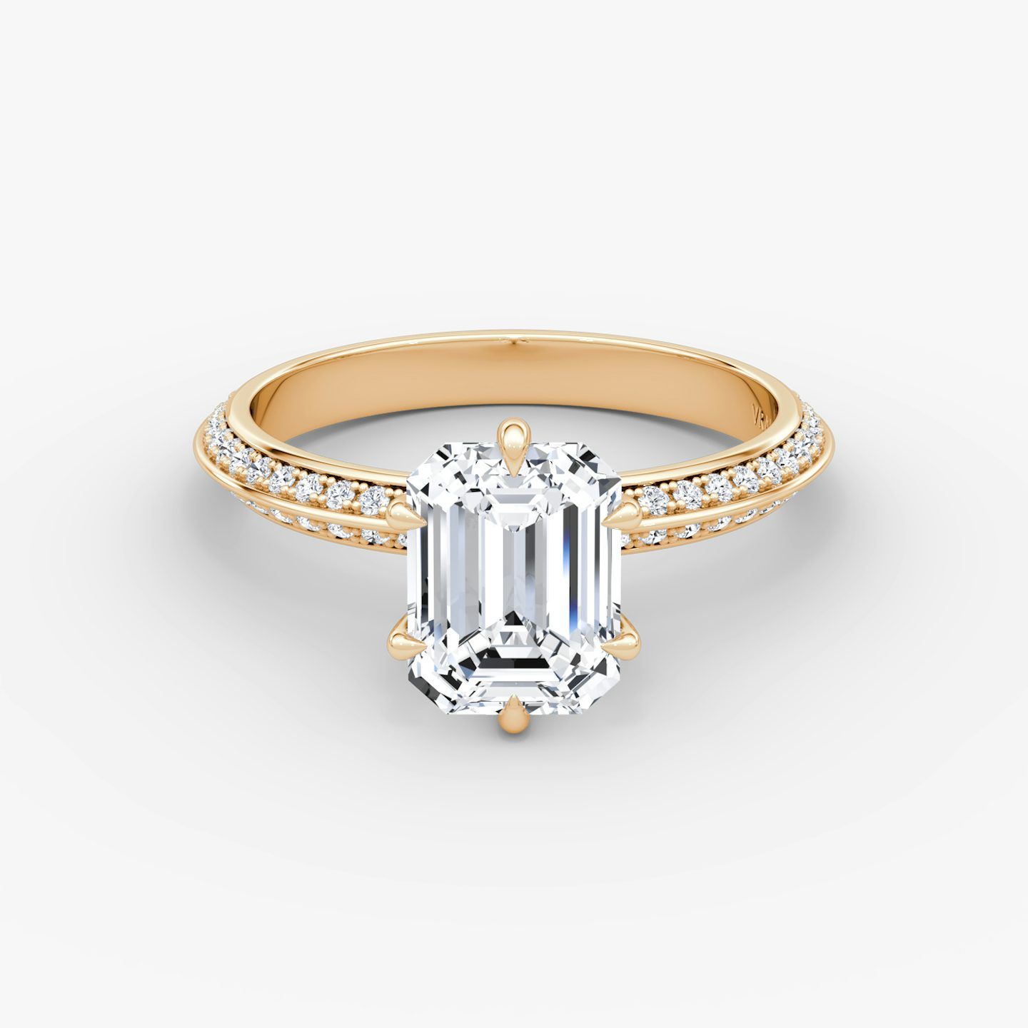 Knife-Edge | Emerald | 14k | Roségold | bandAccent: Mit Pavé-Besatz | hiddenHalo: no | diamondOrientation: vertical | caratWeight: other
