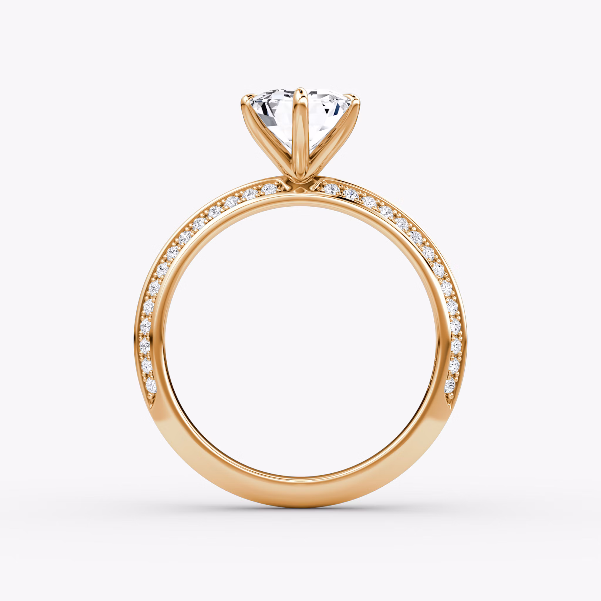 The Knife-Edge | Emerald | 14k | Rose Gold | bandAccent: Pavé | hiddenHalo: no | diamondOrientation: vertical | caratWeight: other