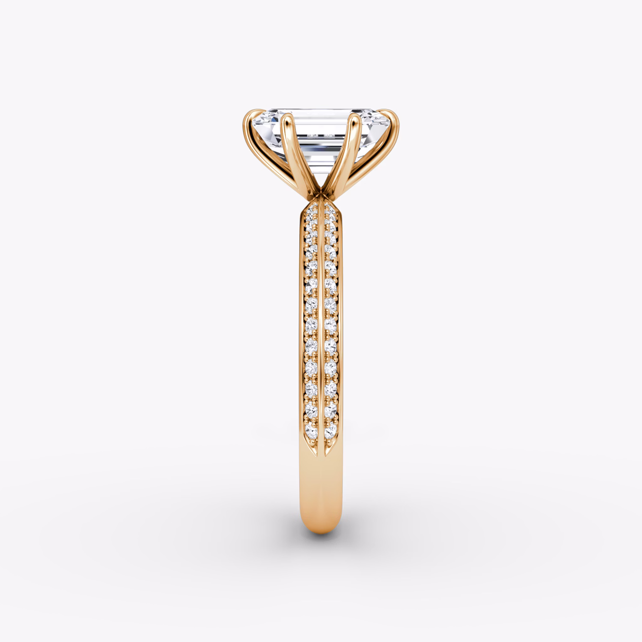 The Knife-Edge | Emerald | 14k | Rose Gold | bandAccent: Pavé | hiddenHalo: no | diamondOrientation: vertical | caratWeight: other
